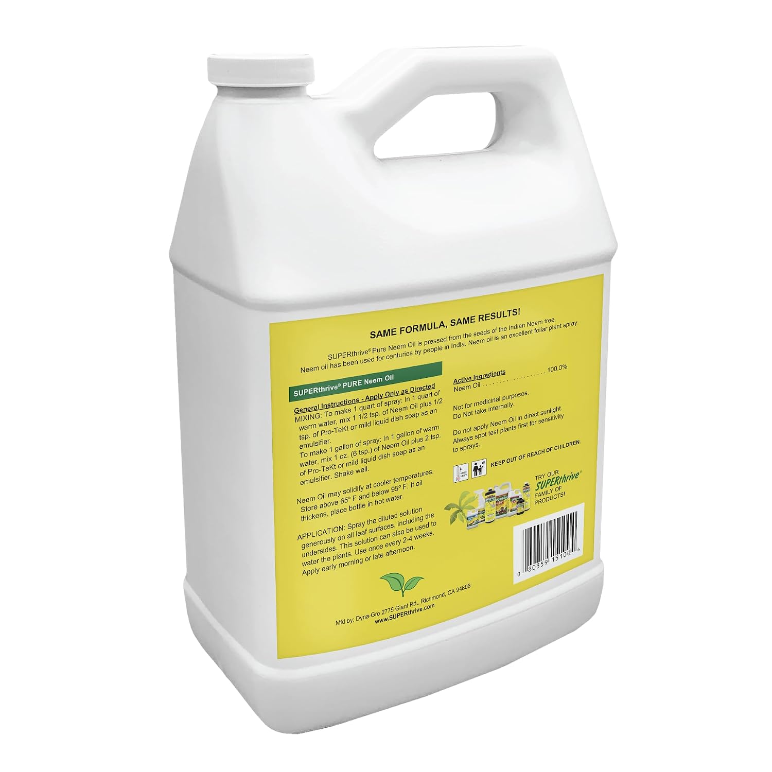 SUPERthrive Organic Pure Neem Oil, Cold-Pressed, Concentrate, 32 oz | 100% cold pressed & filtered. No additives, biodegradable. For leaf polish and plant care.