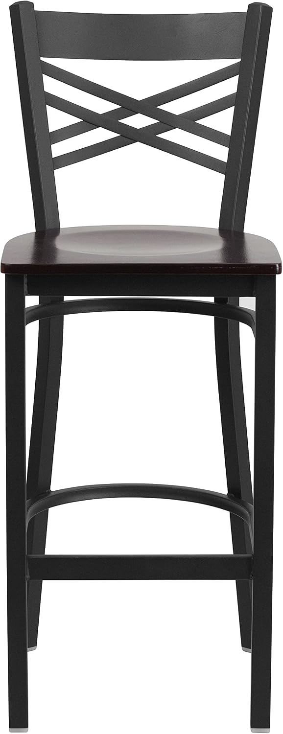 Flash Furniture Hercules Metal Restaurant Barstool, Black | X Back Style, Vinyl Upholstery, Durable Construction, Commercial Use