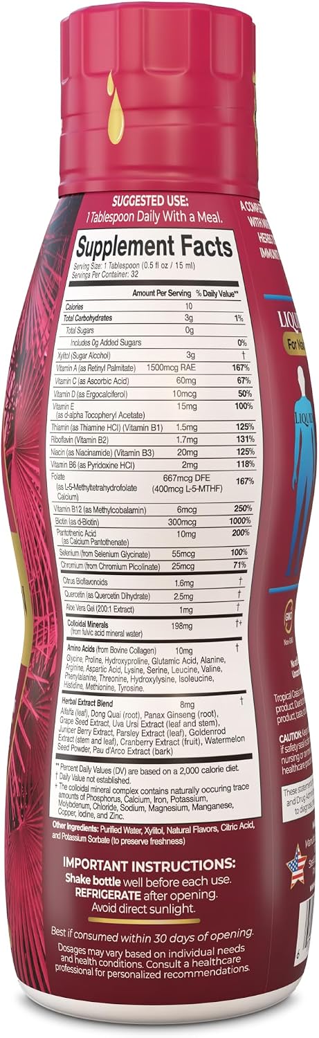 Tropical Oasis Adult Liquid Multivitamin -Liquid Multi-Vitamin and Mineral Supplement with 125 Total Nutrients Including; 85 Vitamins & Minerals, 23 Amino Acids, and 18 Herbs - 16 fl oz, 32 serv