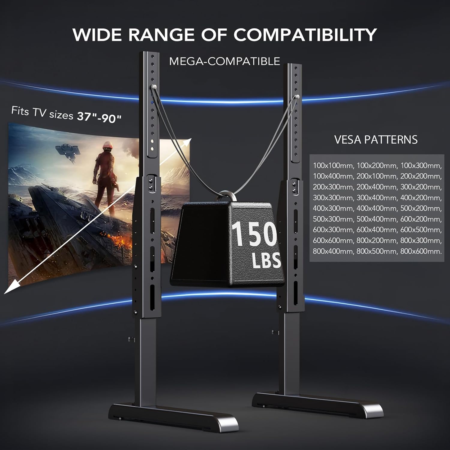 Table Top TV Stand with Height Adjustable TV Legs Replacement for Most 37-86 Inch Flat Curved TVs