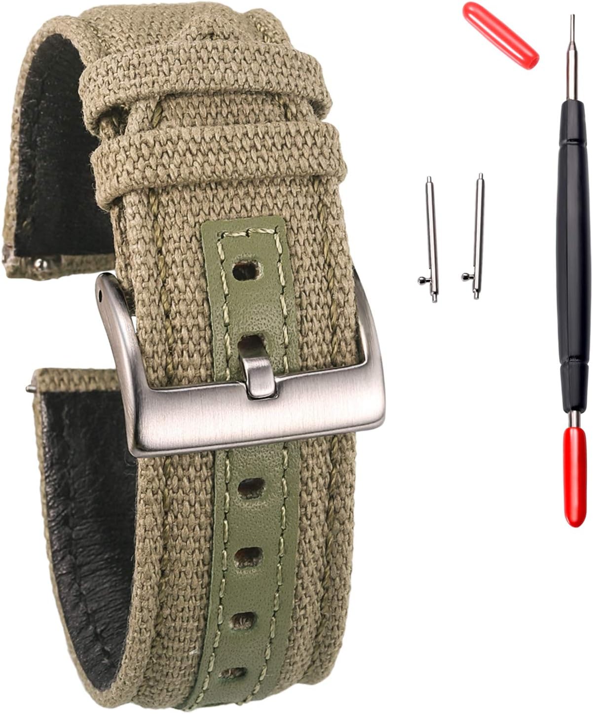hemsut h Canvas Watch Bands, Quick Release Military Watch Strap, Fabric Replacement 18mm Watch Bands for Men