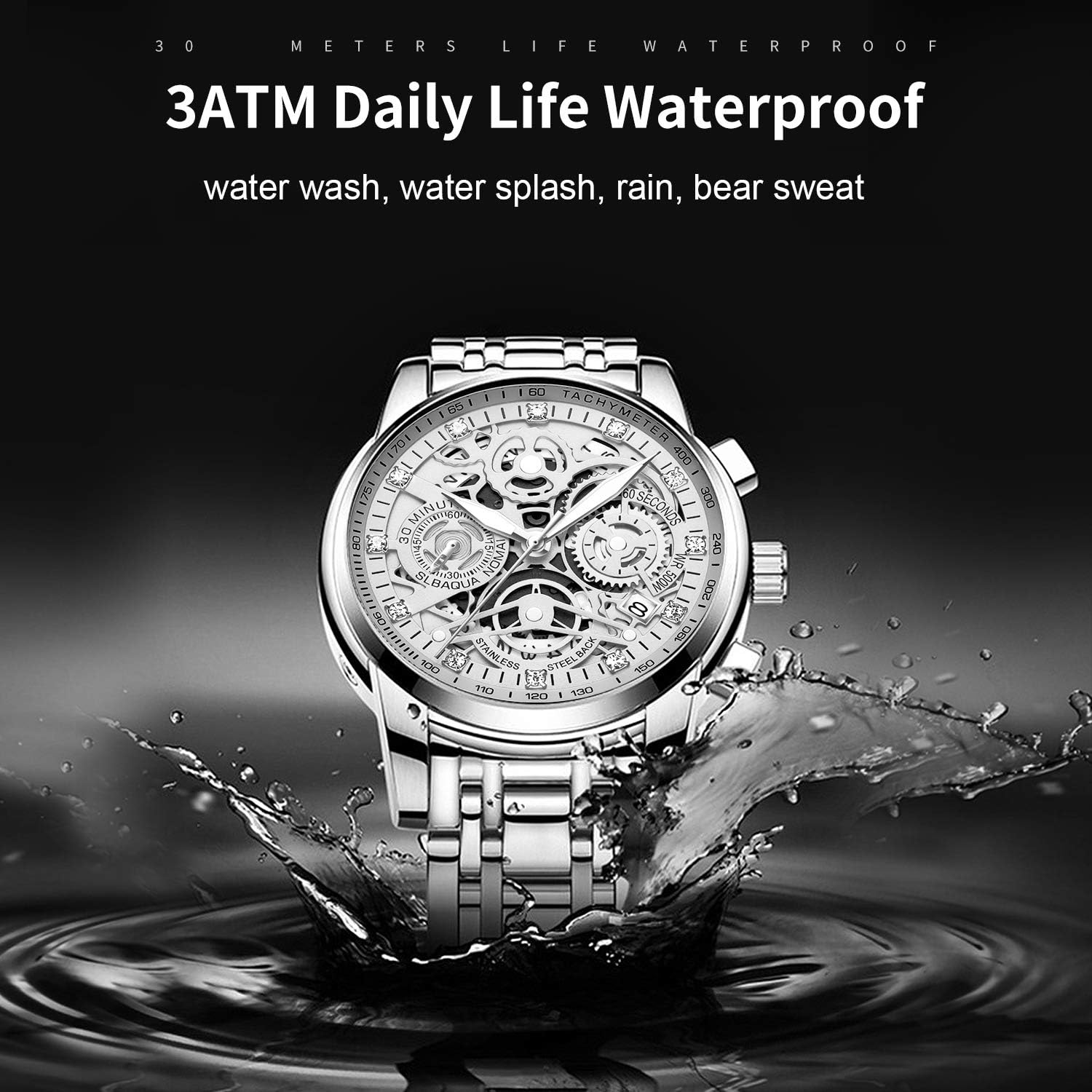 NEKTOM Watches for Men with Stainless Steel, Quartz Analog Watch with Date, Luxury Minimalist Dress Mens Watches, Chronograph Watch, 3ATM Waterproof