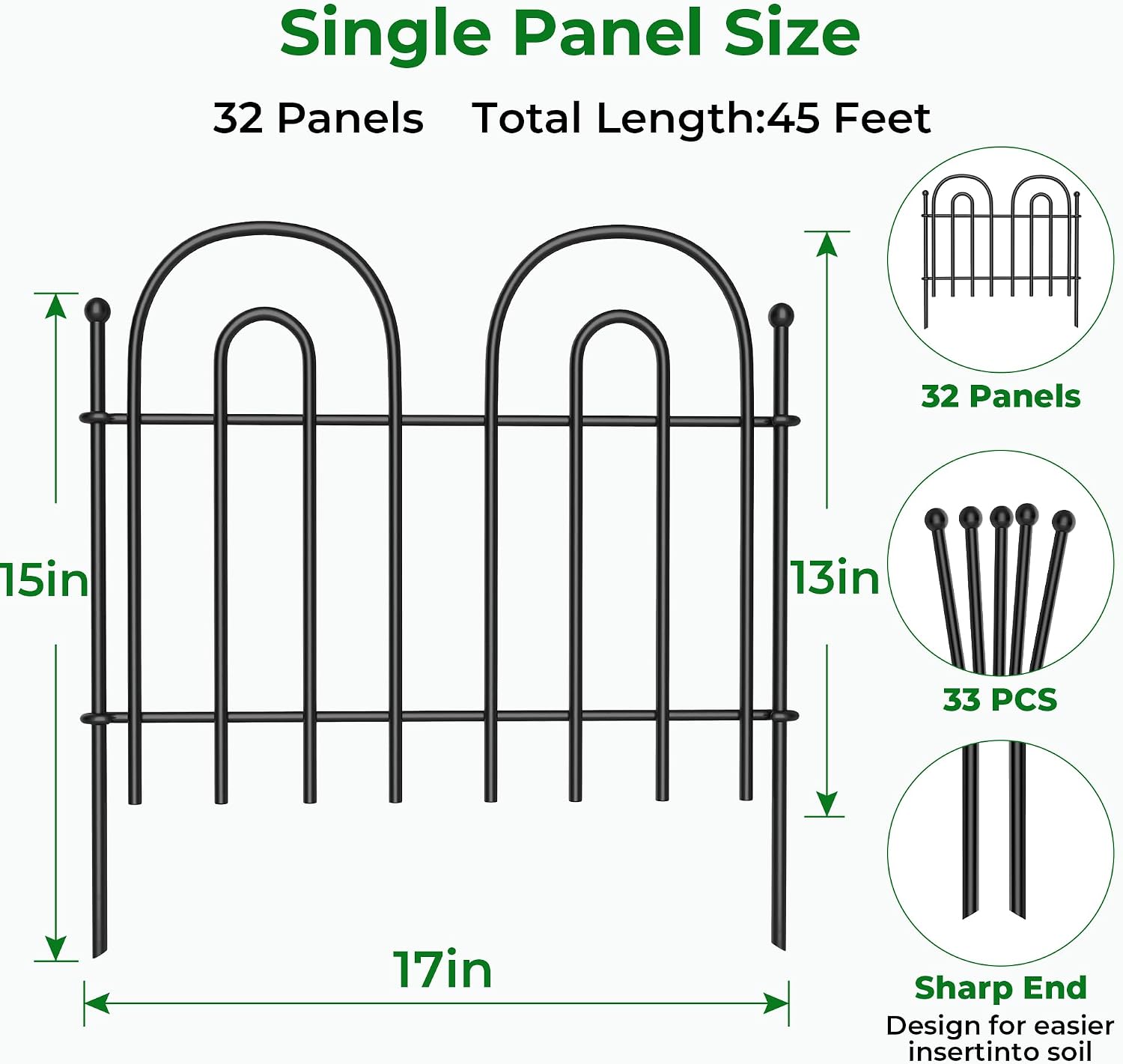 AMAGABELI 10 Panels 17in(H)×10ft(L) Decorative Garden Fences and Borders for Dogs No Dig Rustproof Metal Fence Panels Garden Edging Border Animal Barrier Fencing for Flower Beds Yard Patio Decor Black