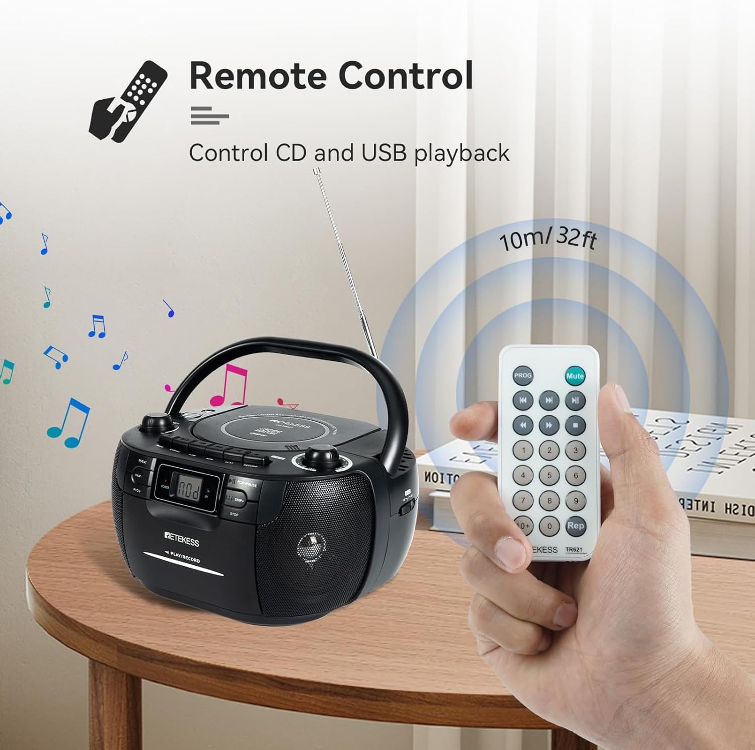 Retekess TR621 CD and Cassette Player Combo, Boombox CD Player(White)