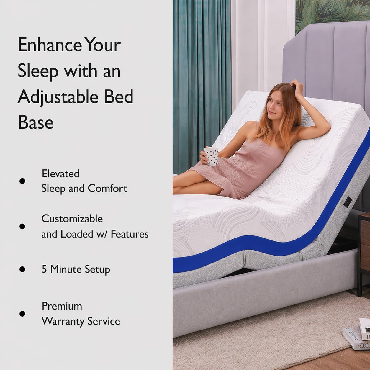 Irvine Home Collection Twin XL Adjustable Bed Base | Dual Massage | USB Ports | Zero Gravity | Anti-Snore | Memory Positions | Under Bed Lighting
