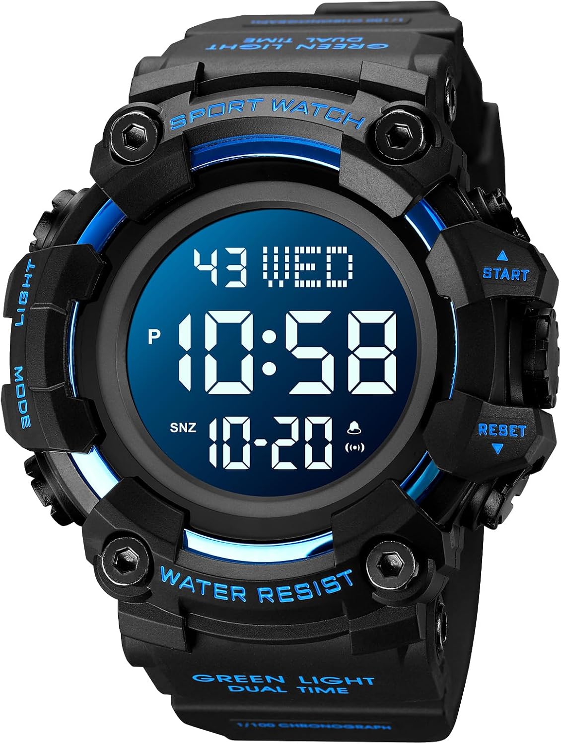Gosasa Men Sport Watch Countdown Stopwatch Watch Mens Wrist Watch Waterproof LED Electronic Digital Male Watch 12/24 Hour Multifunctional Watch