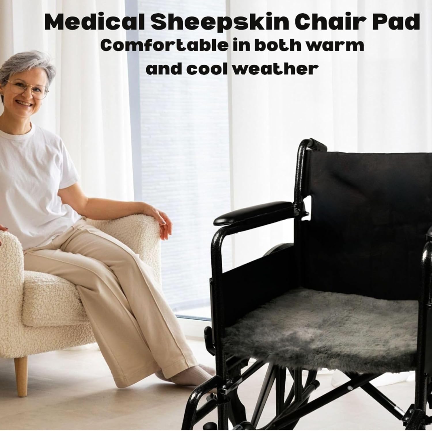Natural Medical Sheepskin Pad, Non-Slip Back, Natural, 17 x 17 in, 1 Pack