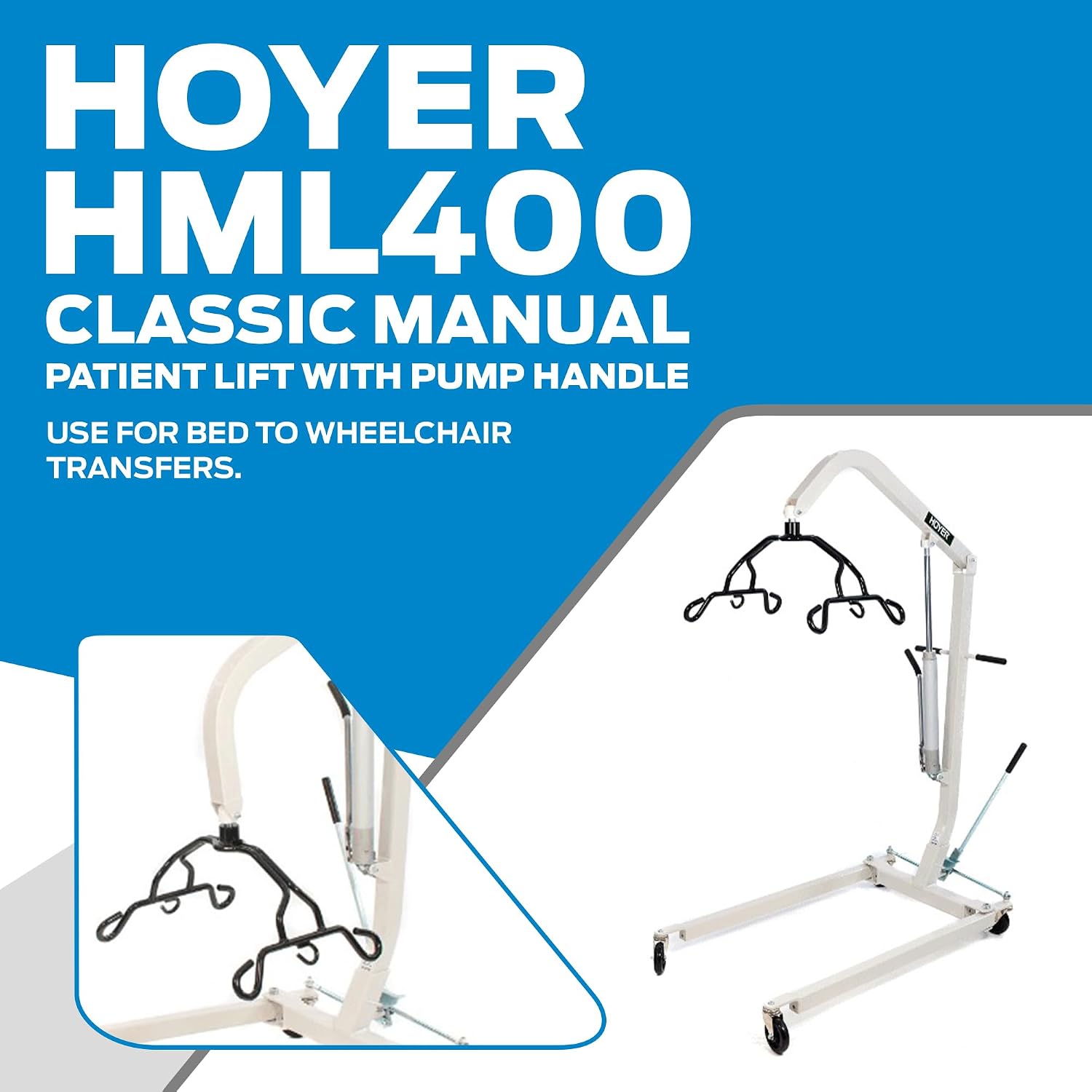 Hoyer Joerns HML400 Classic Manual Patient Lift with Pump Handle | Safe Working Load 400 lbs.| Ergonomic Pump Handle | Adjustable U-Base