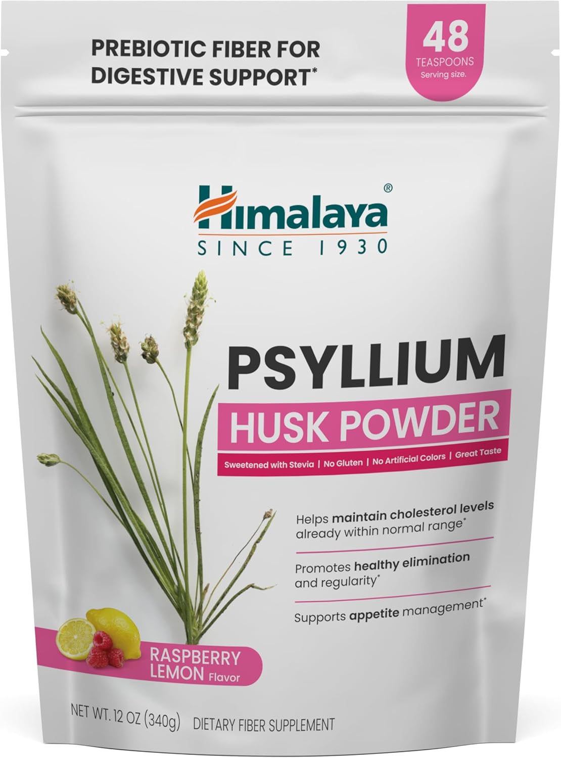 Himalaya USDA Organic Psyllium Whole Husk Powder, Natural Daily Fiber Supplement, Regularity, Appetite Management, Non-GMO, 56-Tablespoon Supply, Unflavored, 12 Oz