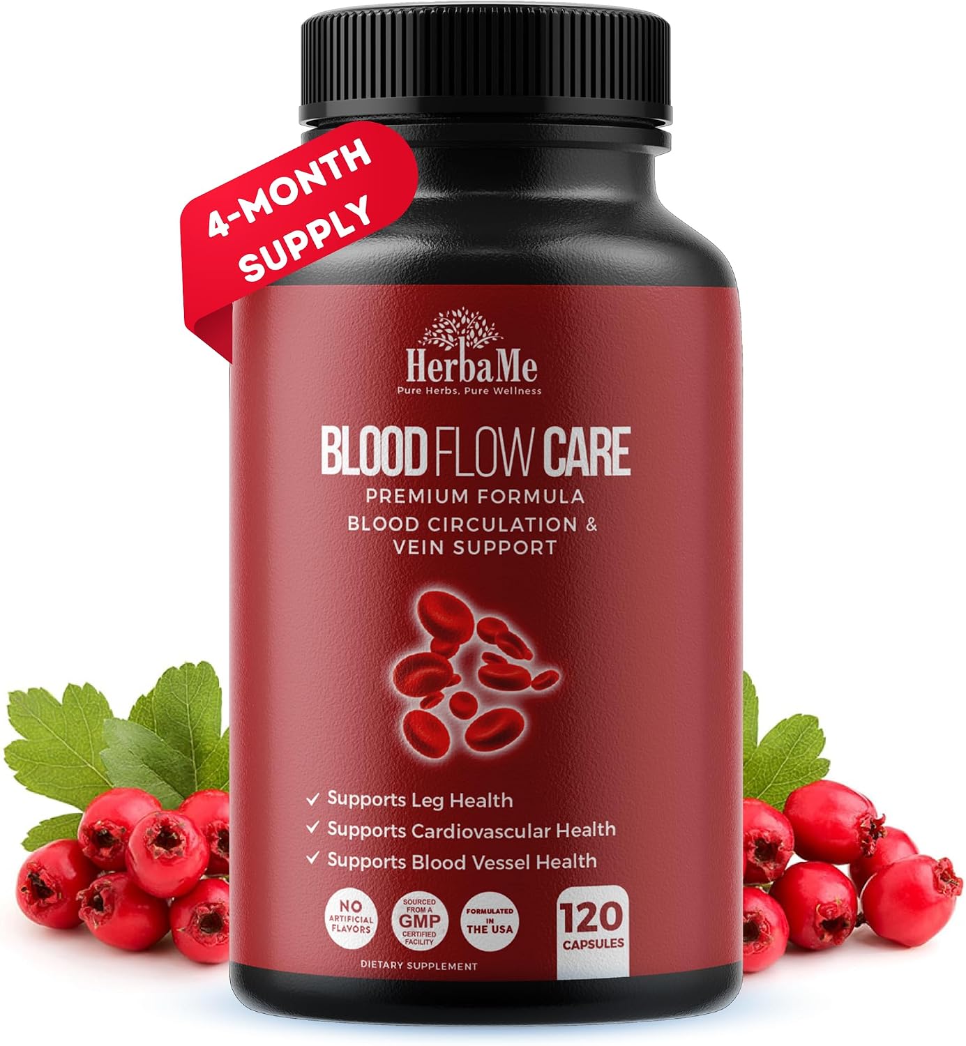 HerbaMe Blood Flow Care Blood Circulation & Leg Vein Support, 120 Capsules