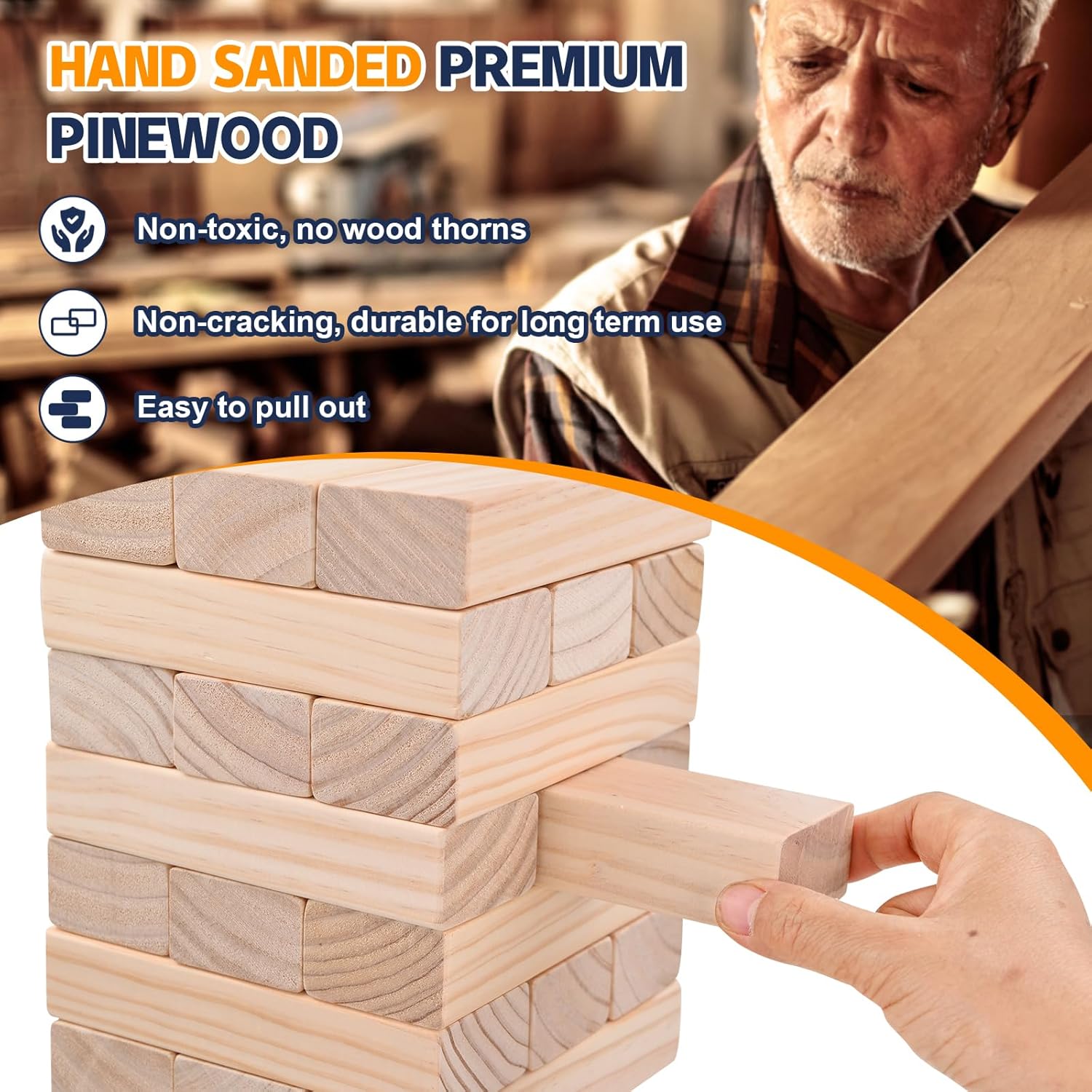 Megwoz Giant Tumble Tower Games for Kids and Adults 57 Blocks New Zealand Pine Wooden Blocks Stacking to Over 4.2FT Family Game for Indoors Outdoors