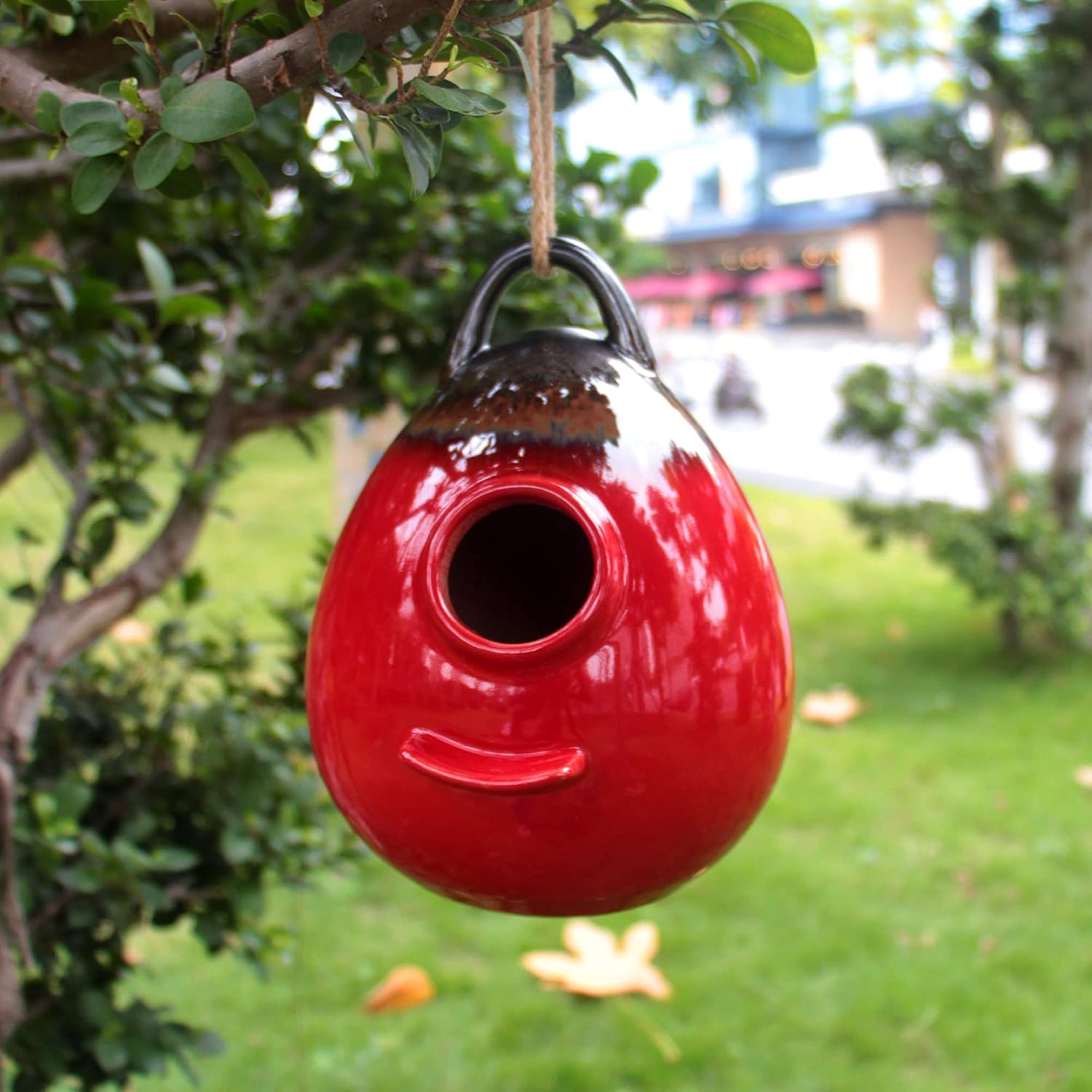 Kimdio Birdhouse Ceramic Hanging Birdhouses Bird Hut Hanging Outdoor Birdhouse for Wild Birds, Finch, Cardinal, and Bluebird - Blue
