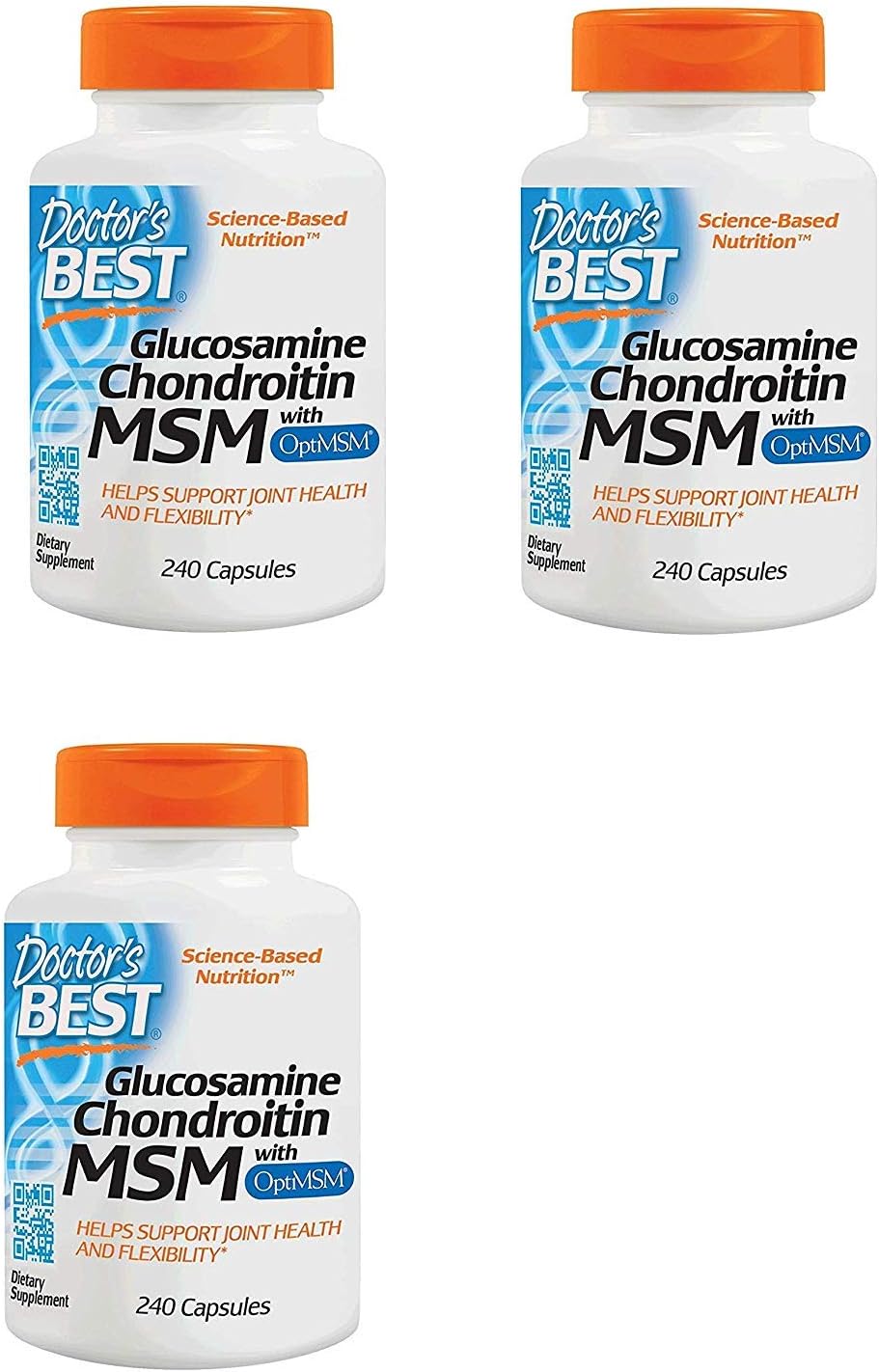 Doctor's BEST, (3 Pack Glucosamine Chondroitin MSM with OptiMSM, 240 Veggie Caps