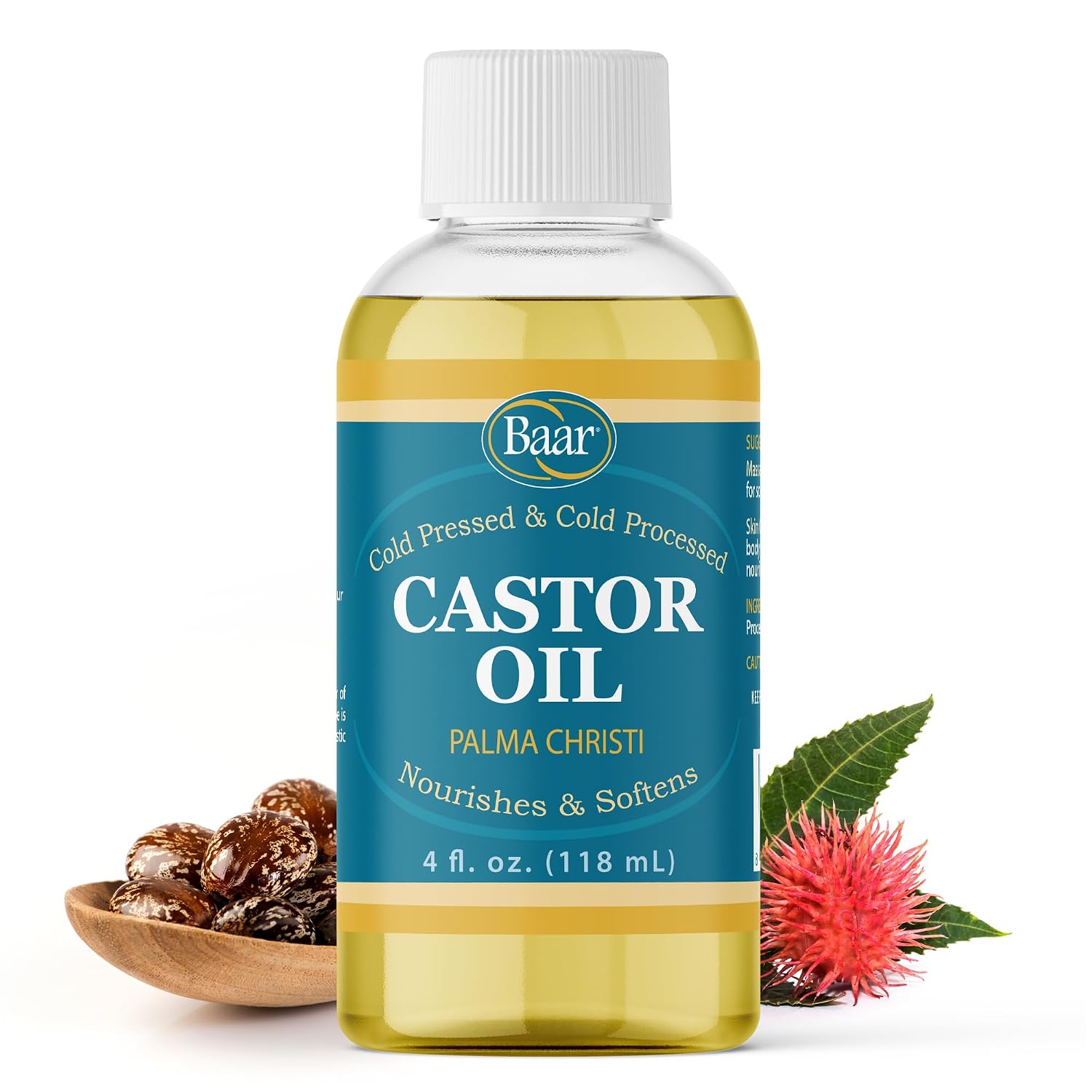 Baar Cold-Pressed Castor Oil, Cold-Processed, Hexane-Free, Palma Christi, for Skin, Hair, Massage & Castor Oil Packs, BPA-Free Bottle, 32 oz | Hexane free, Palma Christi oil, BPA-free bottle, skin, hair and massage applications