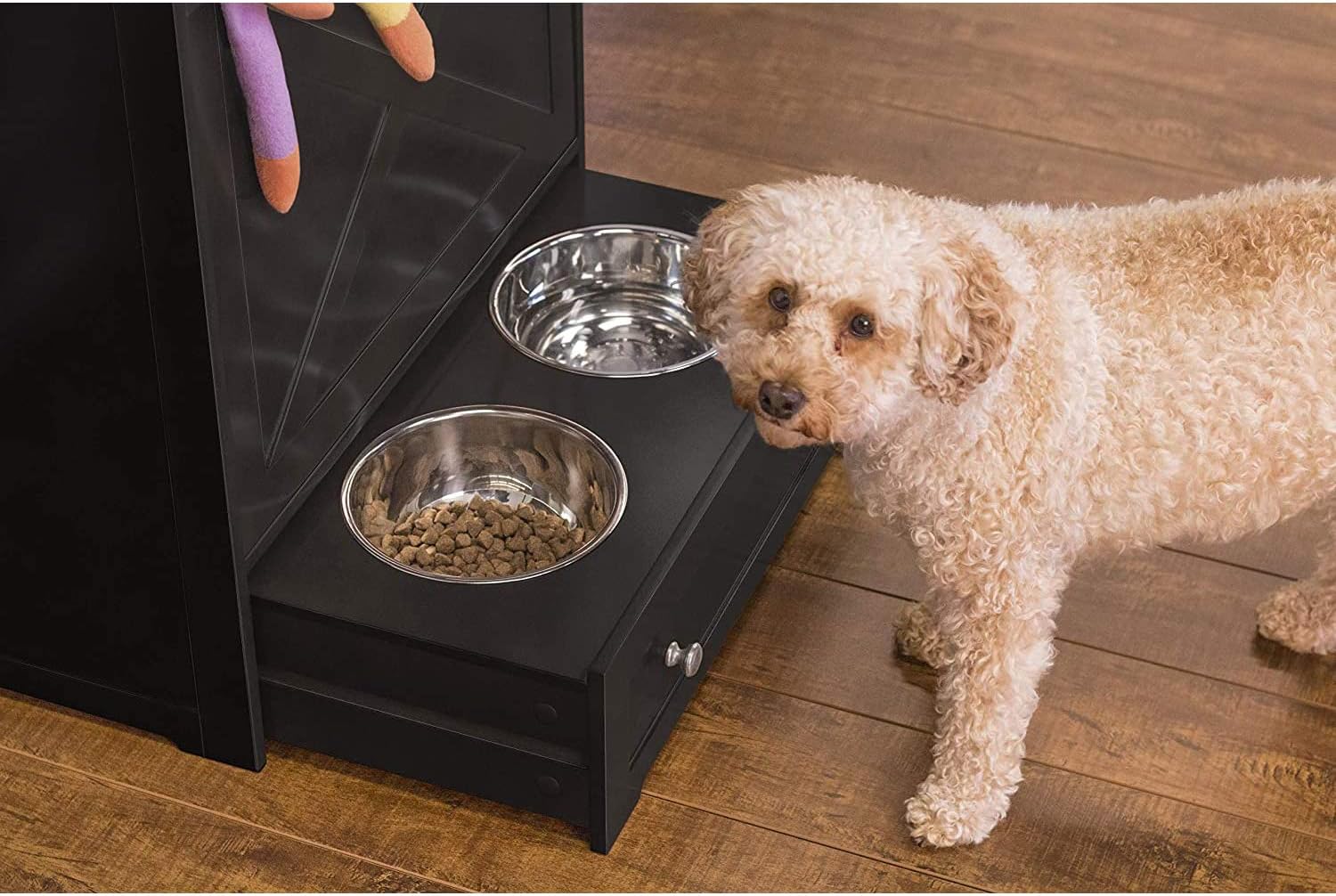 Windsor Pet Feeders with storage - dog bowl stand, pet feeder station, White 13.78?D x 24.02?W x 35.04?H