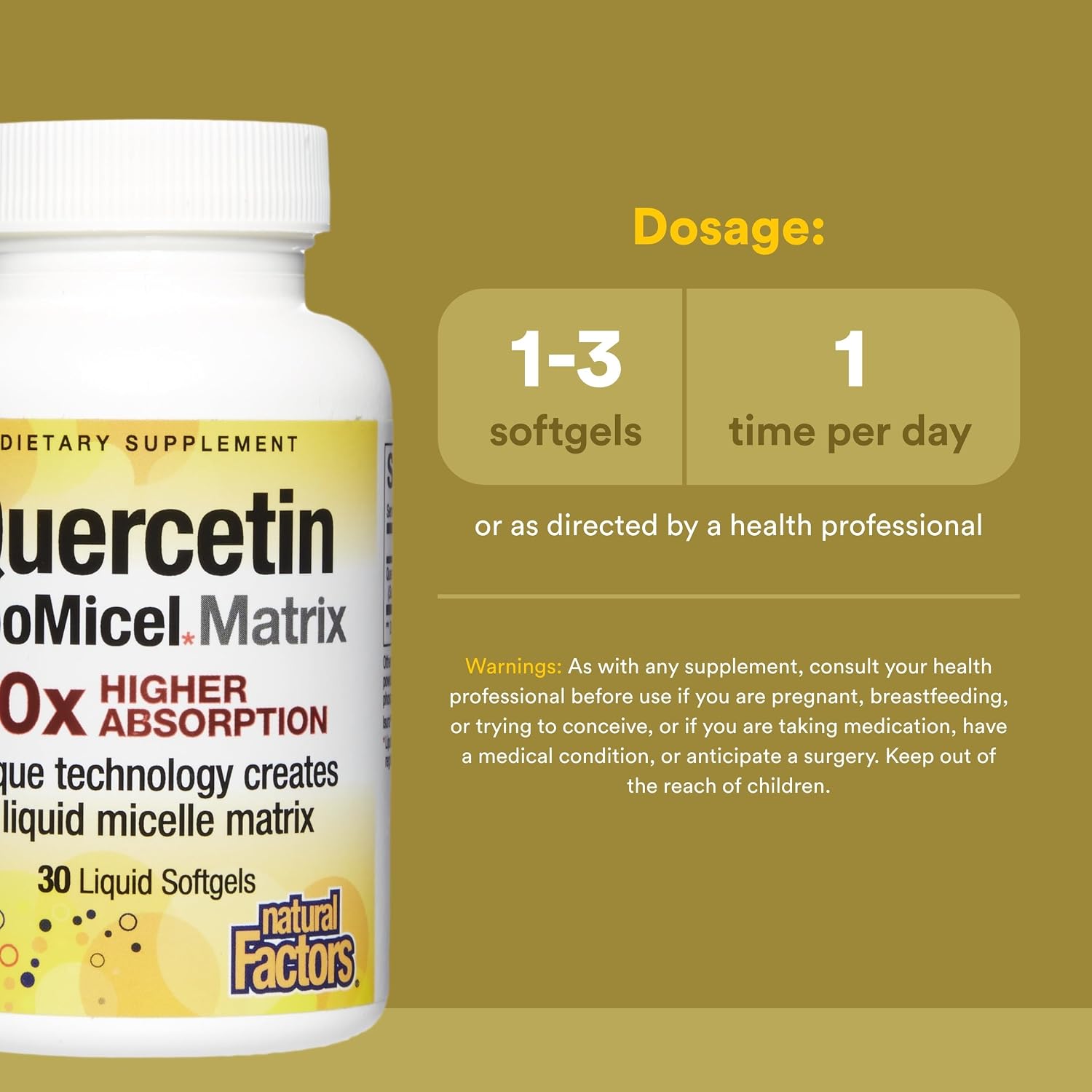 Natural Factors Quercetin LipoMicel Matrix 250 mg, 60 Softgels