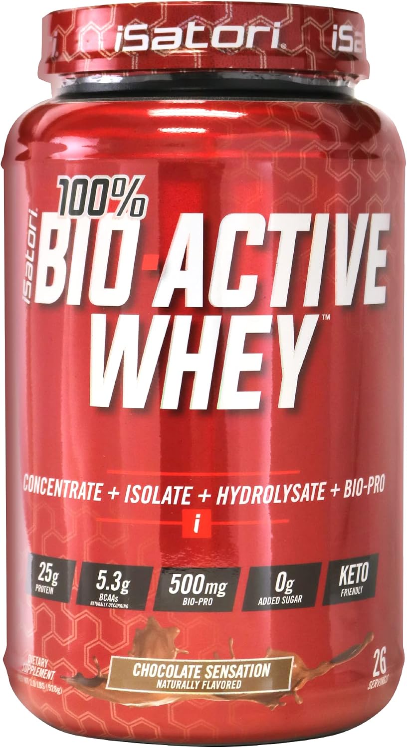 iSatori 100% Bio-Active Whey Protein Chocolate Flavor - 26 Servings | Whey Isolate, Hydrolysate, Concentrate, BCAAs, Colostrum Peptides, 25g Protein Per Serving, Muscle Growth and Recovery