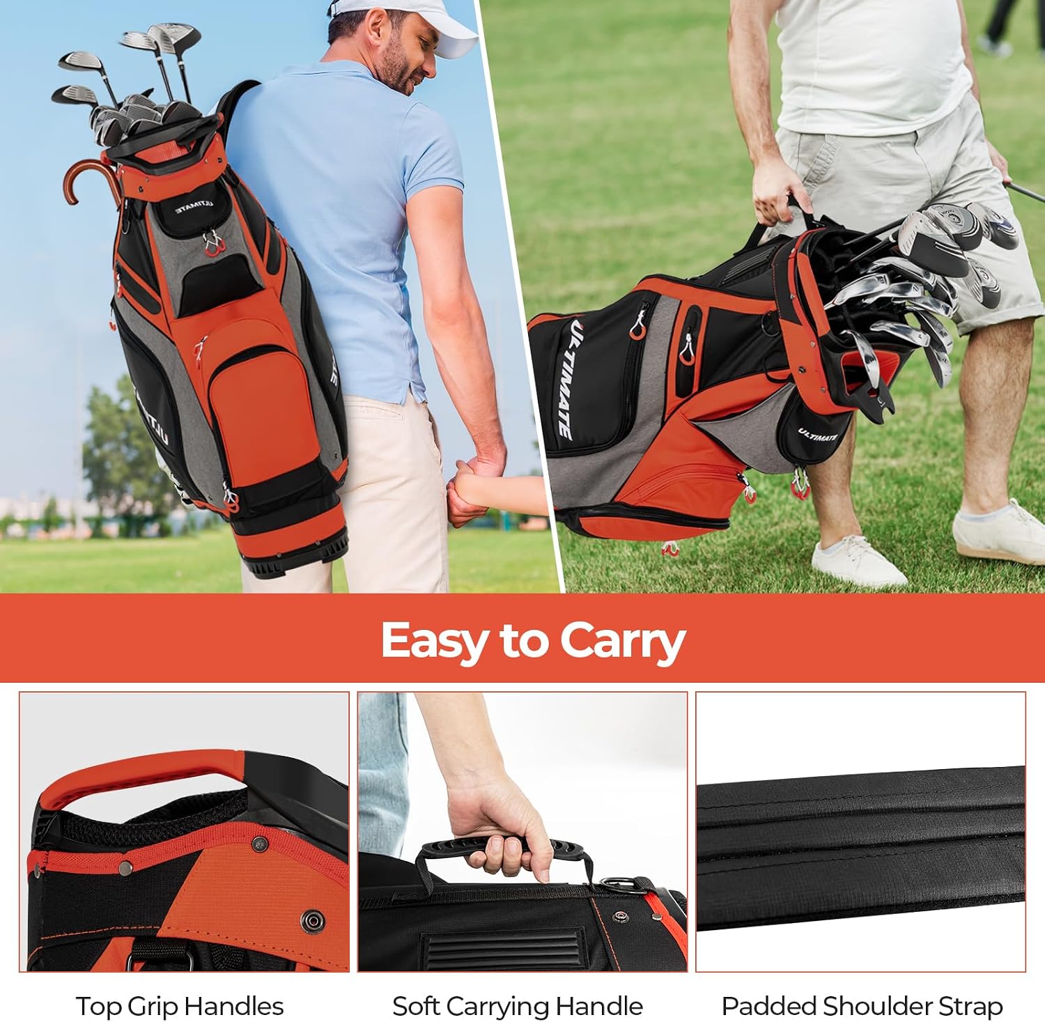 Goplus Golf Cart Bag with 14-Way Top Organizers, Lightweight Portable Golf Club Bag W/7 Zippered Pockets Including Waterproof Valuable Pockets