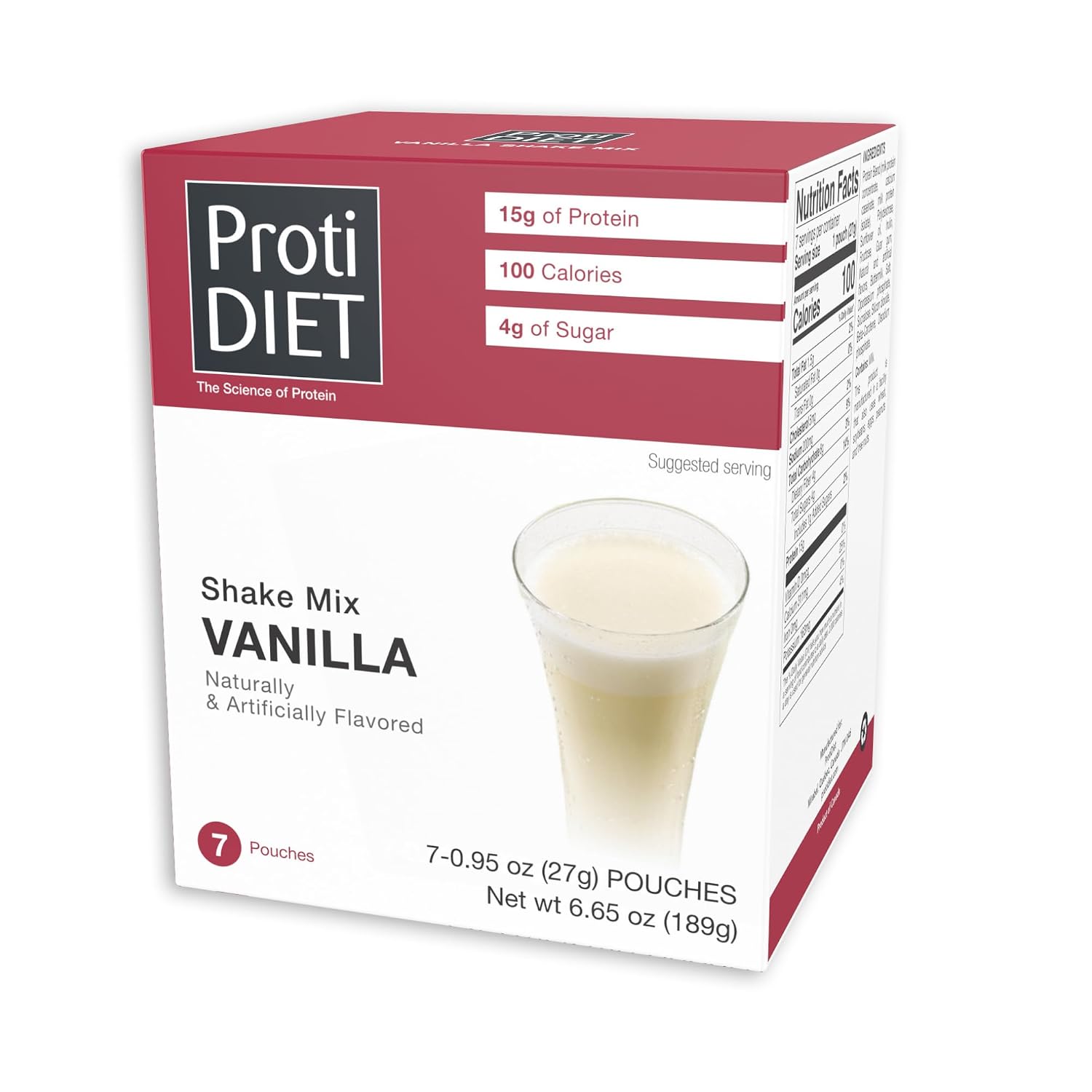 ProtiDIET Chocolate Protein Shake - Low Fat, High Protein Drink for a Healthy Active Lifestyle - Quick and Easy Preparation Chocolate Protein Drink - 7 pouches per box | 15g High Protein with Fiber, Low Carb Chocolate Shake, Low Sugar, Rich Cocoa Flavor…