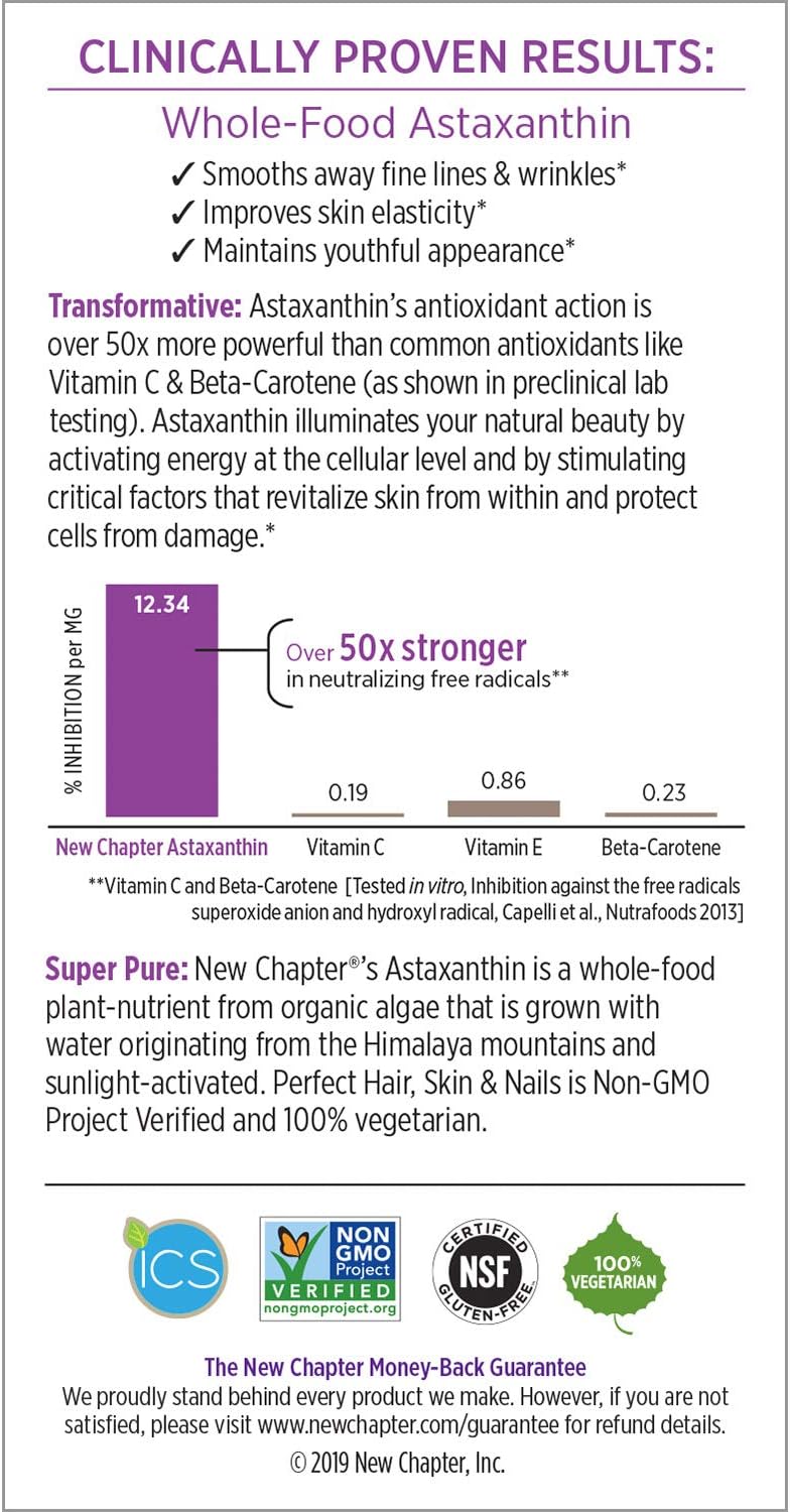 New Chapter Hair Skin & Nails Vitamins with Fermented Biotin+astaxanthin Vegetarian Capsule, 30 Count (Pack of 1)