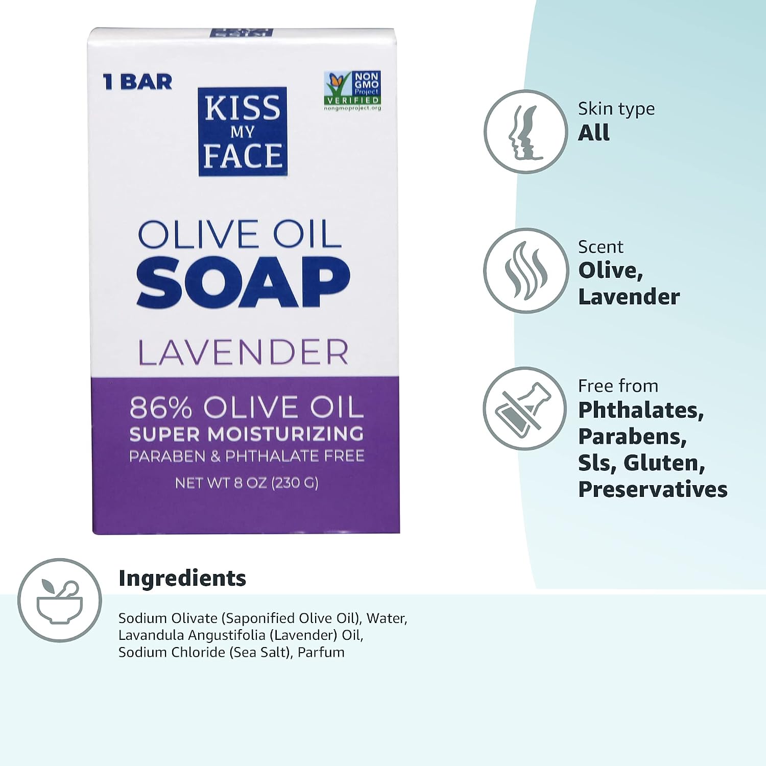 Kiss My Face Olive Oil Fragrance Free Bar Soap, Moisturizing Bar Soap, Cruelty Free Vegan Soap, Palm Oil Free, 4 Oz - 3 Count (Pack of 1)