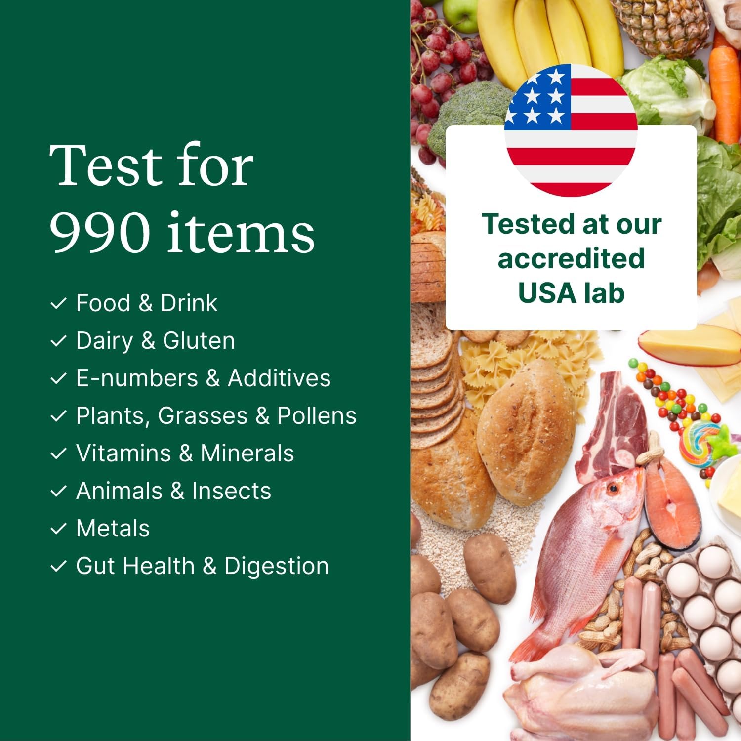 Food Sensitivity Test Kit for Adults & Kids - 990 Items - Hair Sample
