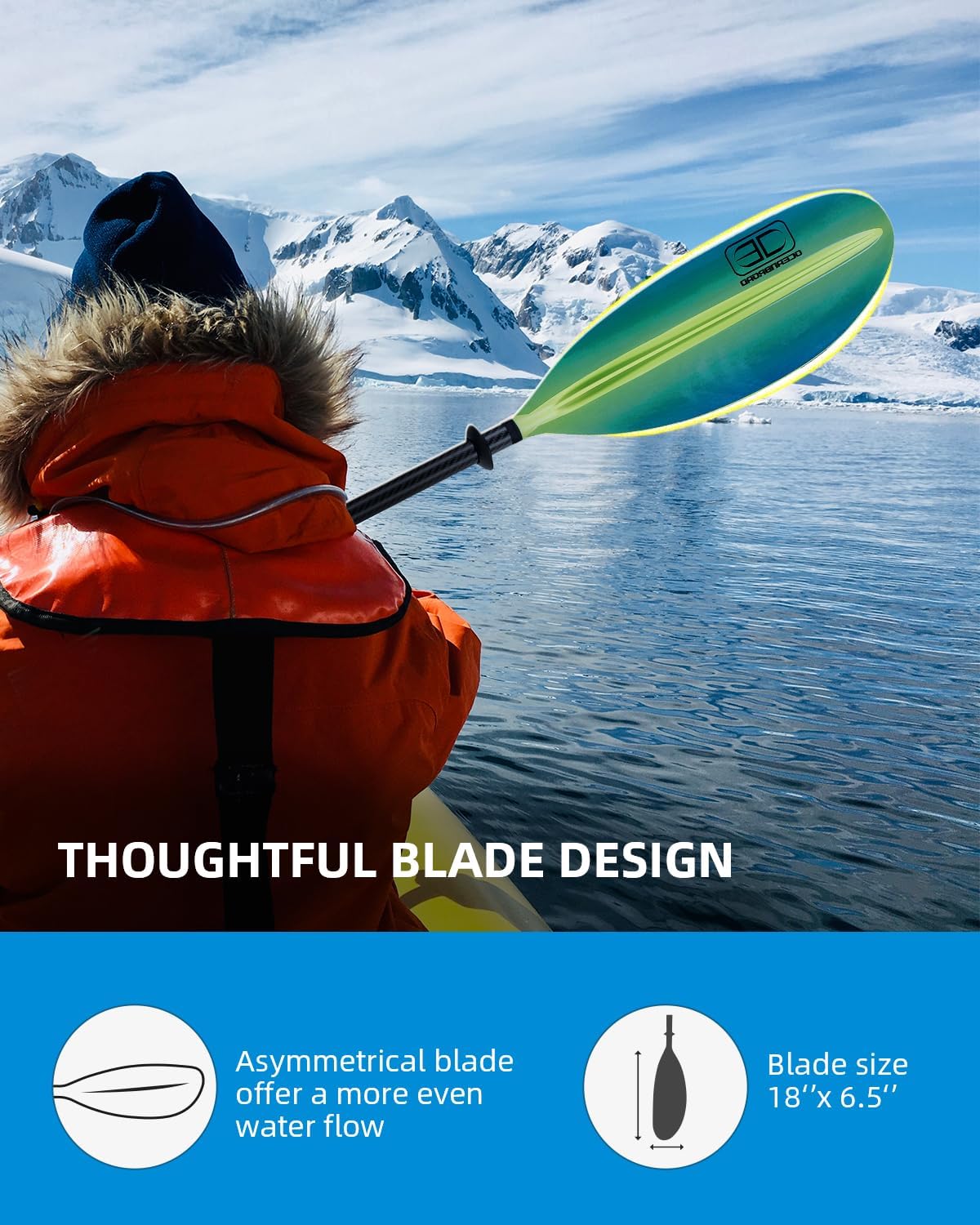 OCEANBROAD Carbon Fiber Kayak Paddle 90.5in/230cm, 86in/218cm for Adults Kayaking Boating Canoeing Oar with Paddle Leash