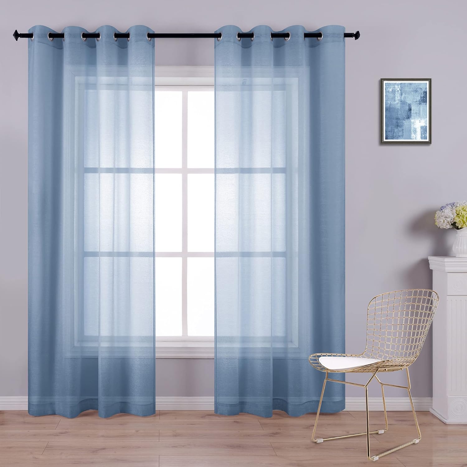 KOUFALL White Sheer Curtains 72 Inches Long for Bedroom Set of 2 Panels Grommet Faux Linen Window Voile Semi Baisc Decorative Sheer Curtains for