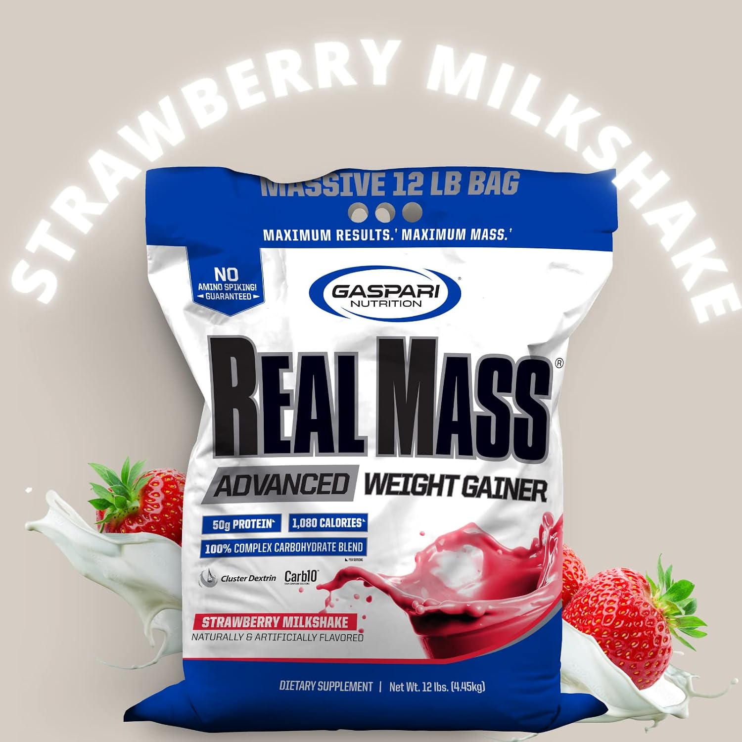 Gaspari Nutrition Real Mass: Advanced Weight Gainer, Protein and Complex Carb Blend, 50g Protein, 16g EAAs, Gluten-Free, 12 lbs (Vanilla Milkshake)