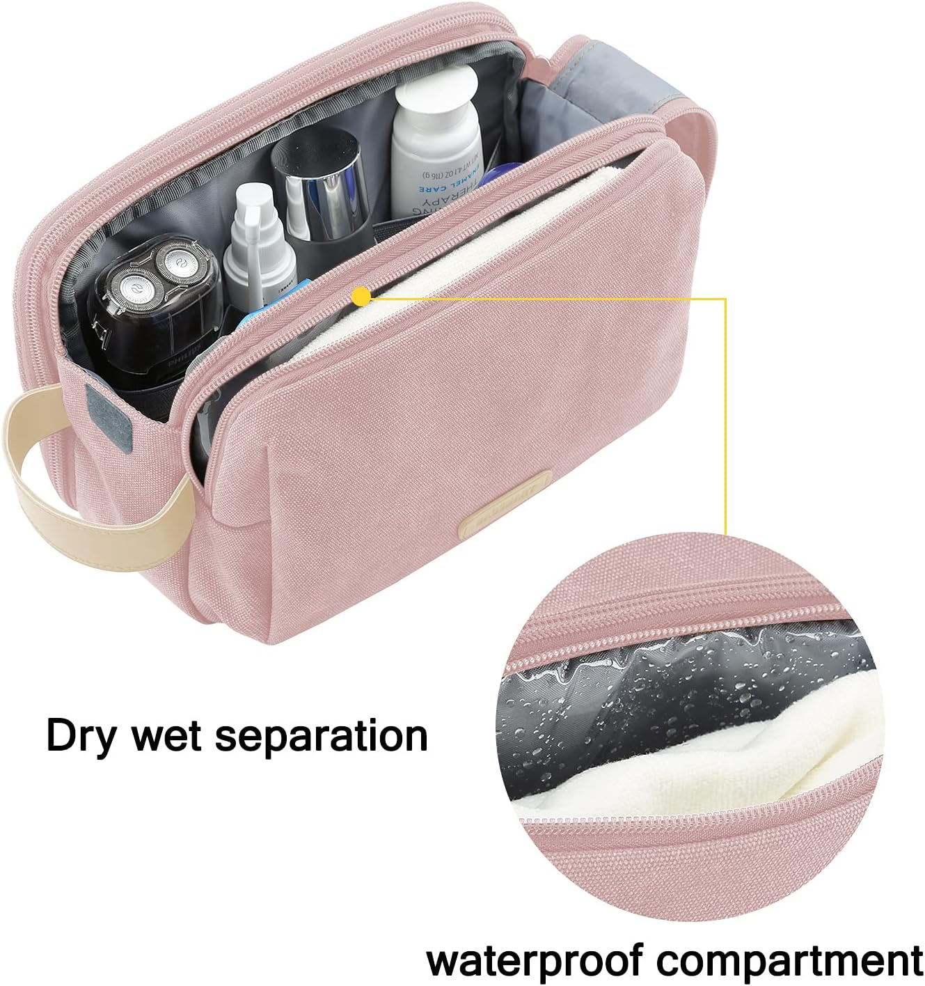 BAGSMART Toiletry Bag for Men, Canvas Travel Toiletry Organizer Dopp Kit Water-resistant Shaving Bag for Toiletries Accessories,Grey-Medium