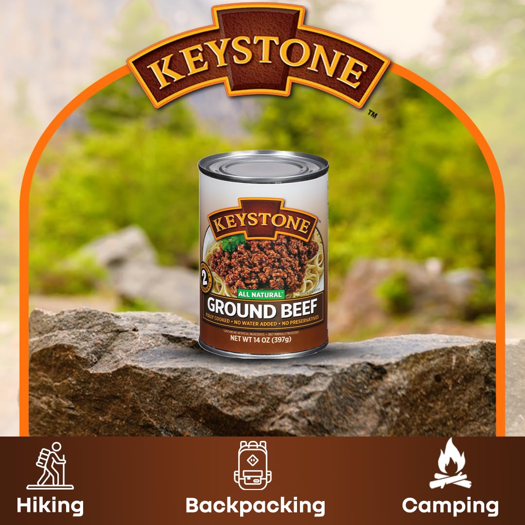 Keystone Meats All Natural Heat and Serve Ground Beef 14 oz – Fully Cooked Canned Meat – Ready to Eat – 5-Year Shelf Life – Pantry Staple for Everyday Meals, Emergency Survival Canned Food – Made in USA – Pack of 3