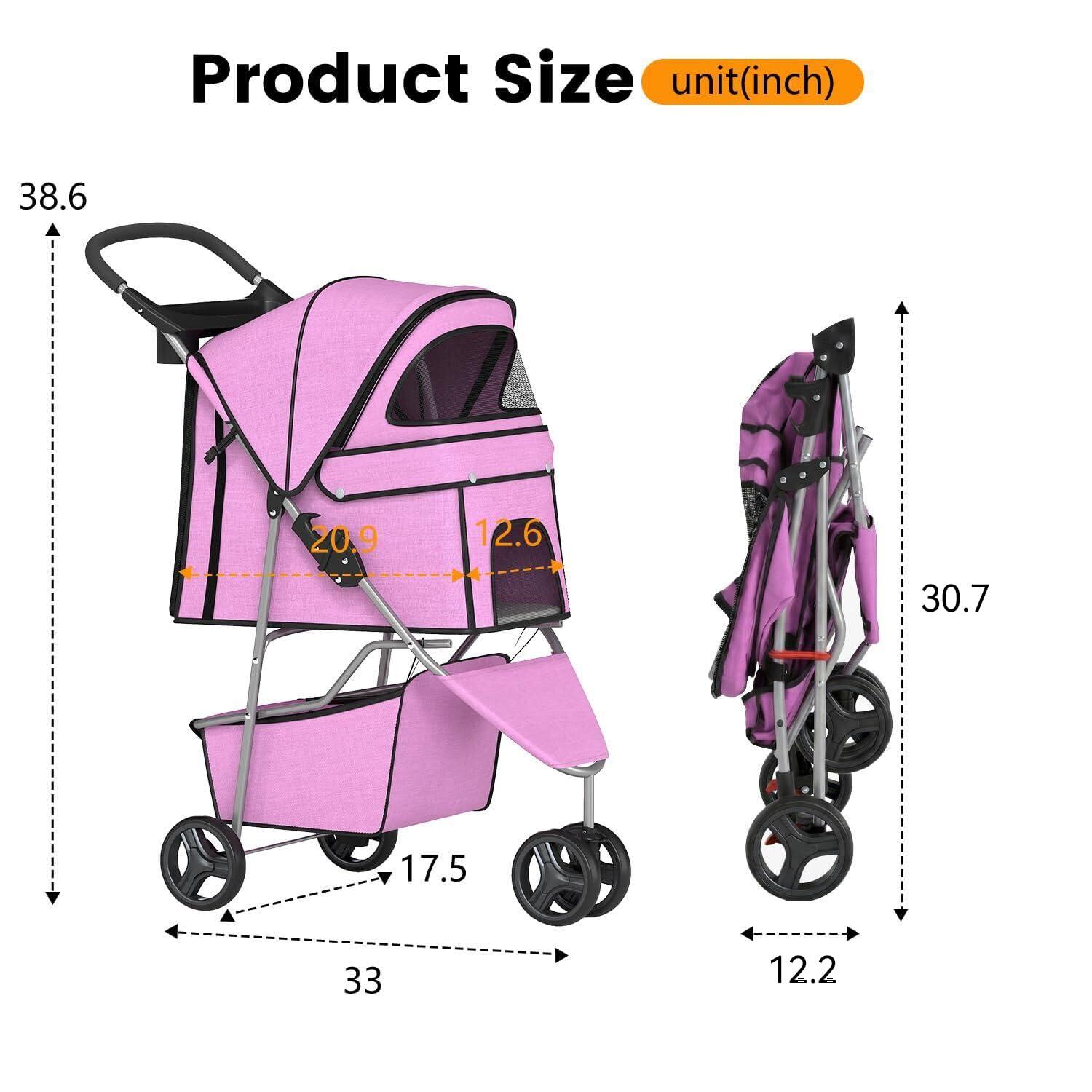 BestPet | 3-Wheel Pet Stroller | Dog and Cat Stroller | Breathable Mesh | Lightweight Travel Carrier | Waterproof & Foldable Design | Storage Basket | Black | for Daily Walks & Outdoor Use | Breathable Mesh | Lightweight, Waterproof Travel Carrier with C…