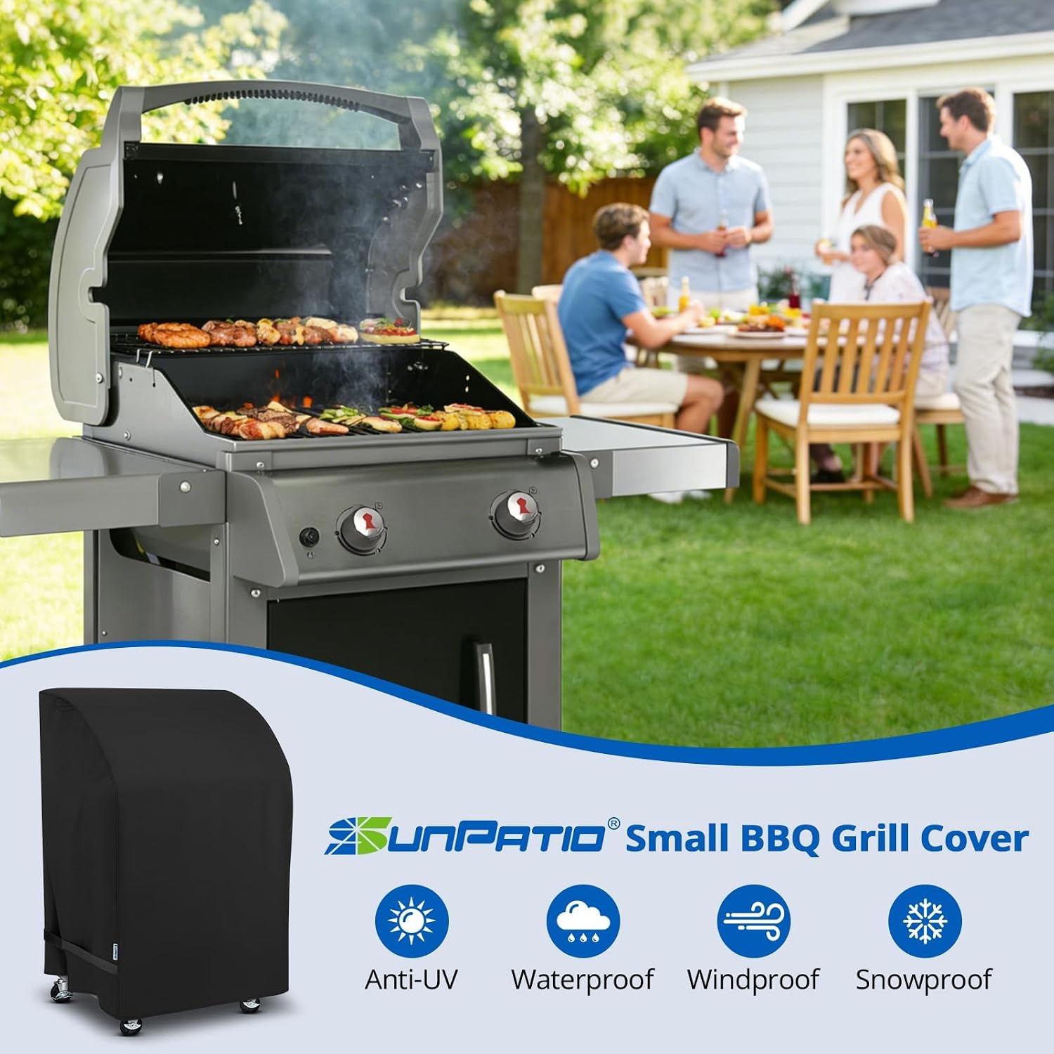 2 Burner Gas Grill Cover 32 inch, Heavy Duty Waterproof Small BBQ Grilling Cover, Compatible for Weber Char-Broil Nexgrill and More Grills with Collapsed Side Tables, All Weather Protection