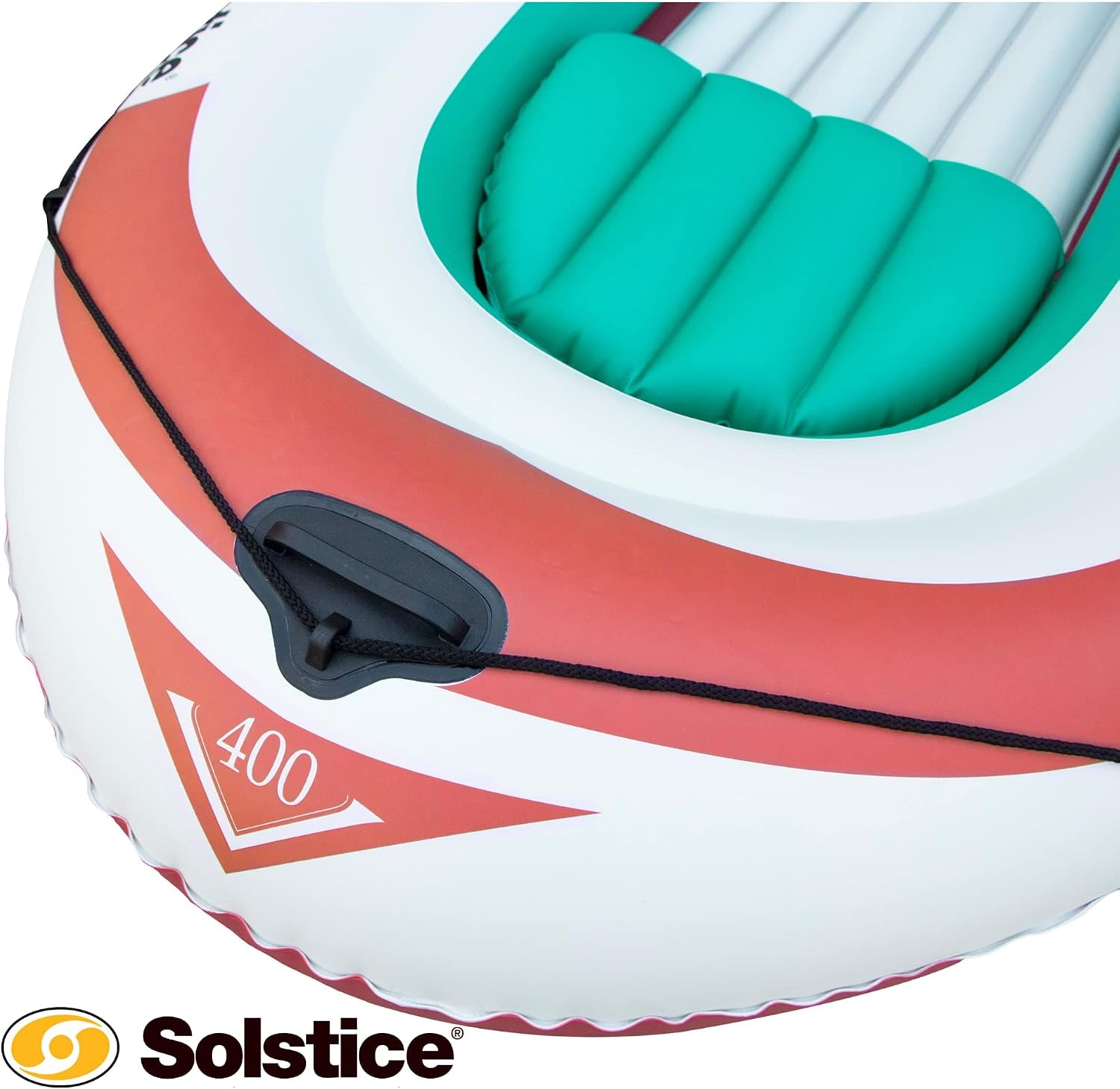 Solstice Voyager 4-Person Inflatable Fishing Boat with Dual Swivel Oar Locks and Rod -Holder, Motor Compatible 9' x 5'