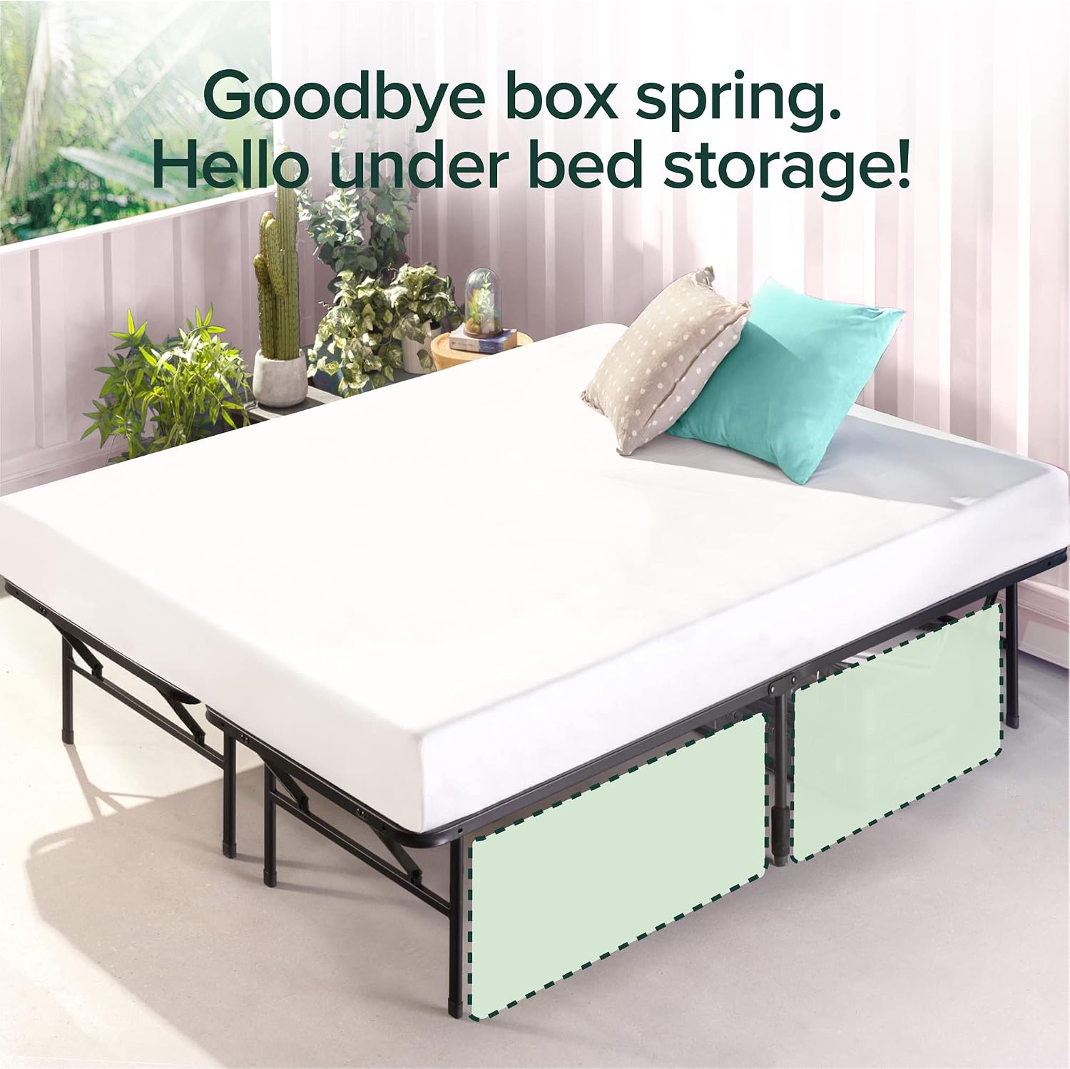 Zinus SmartBase Tool-Free Assembly Mattress Foundation, 14 Inch Metal Platform Bed Frame, No Box Spring Needed, Sturdy Steel Frame, Underbed Storage, Black, Queen