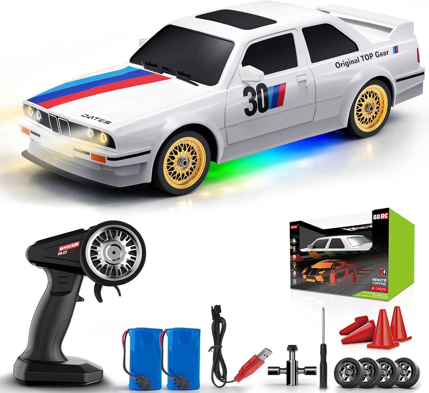 RC Drift Car 2.4GHz 1:16 Scale 4WD 30KM/H High Speed Remote Control Cars Vehicle with LED Lights Drifting Tires Racing Sport Toy Cars for Adults Boys Girls Kids Gift