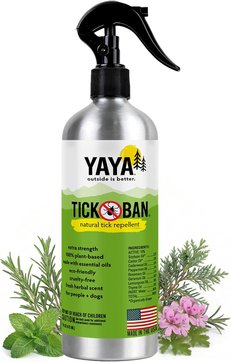 Yaya Organics All Natural Extra Strength Tick Repellent DEET Free - 4 Ounce Spray Bottle