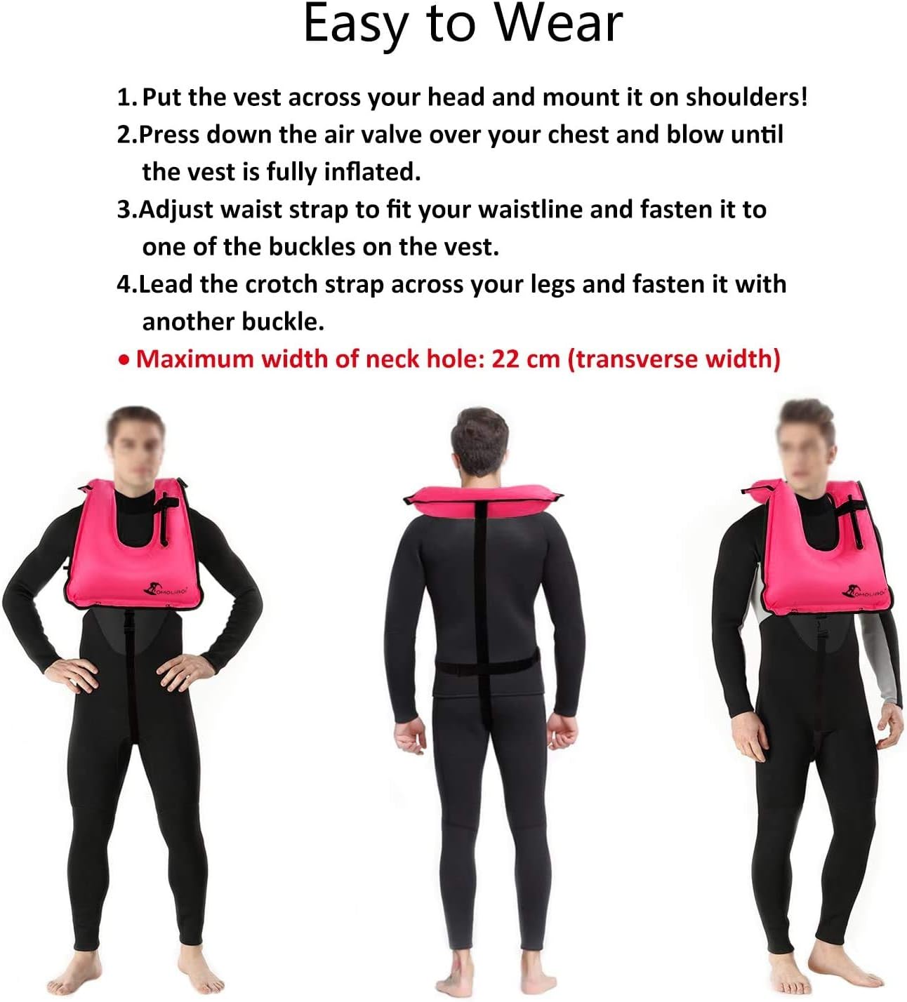 OMOUBOI Snorkel Vest for Adults Swim Vests Inflatable Snorkeling Jackets for Diving, Snorkeling, Swimming Safety (Suitable for 100-220 lbs)