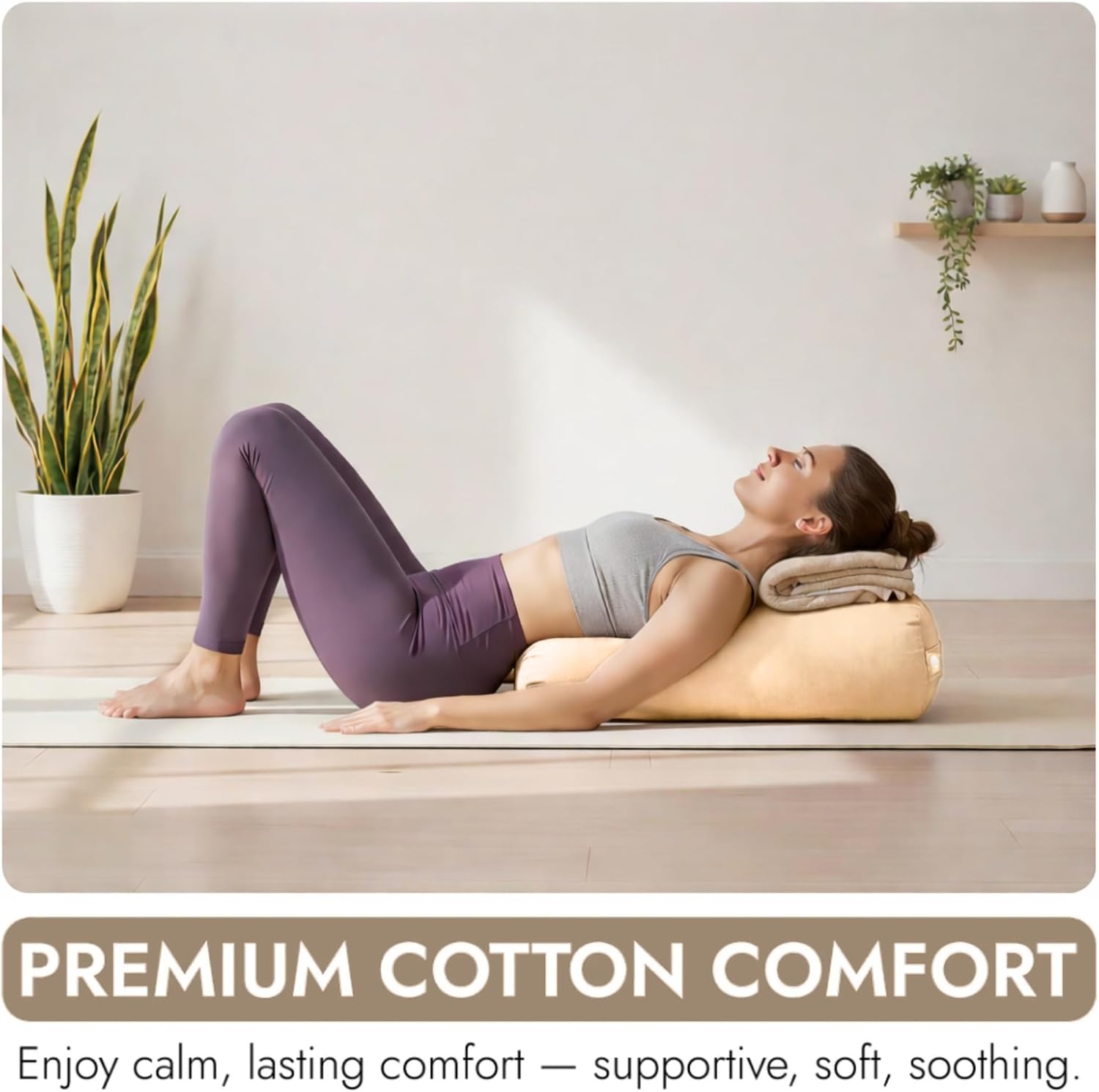 Yogikuti Iyengar Yoga Bolster Pillow – 100% Cotton Cylindrical Bolster for Restorative Yoga & Meditation – Firm & Durable Support Cushion with
