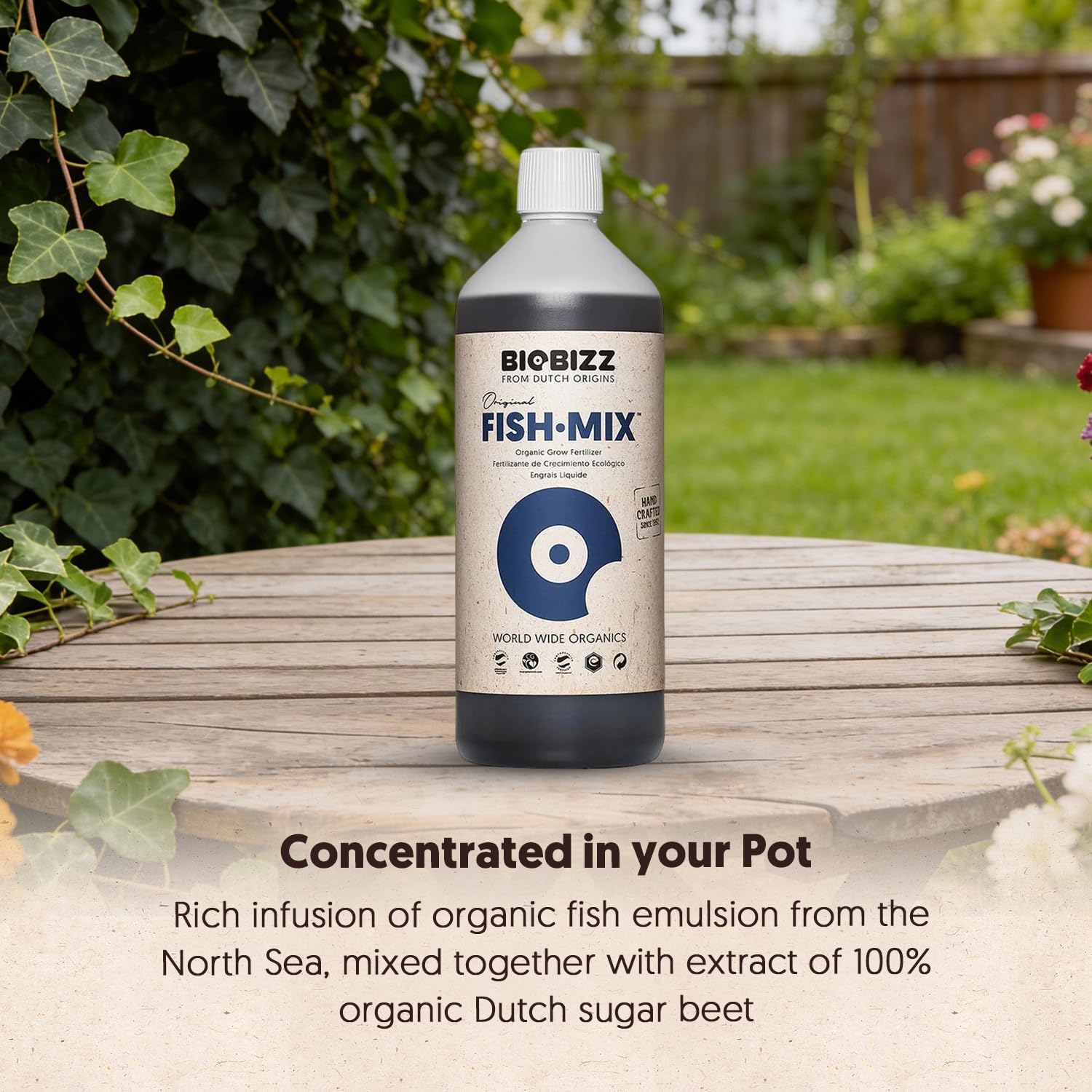 BioBizz 1L Fish-Mix Organic Liquid Fertiliser - Nitrogen-Rich Fish Emulsion Plant Feed for Soil, Coco and Hydroponics - Stimulates Microbial Activity for Vigorous Vegetative Plant Growth