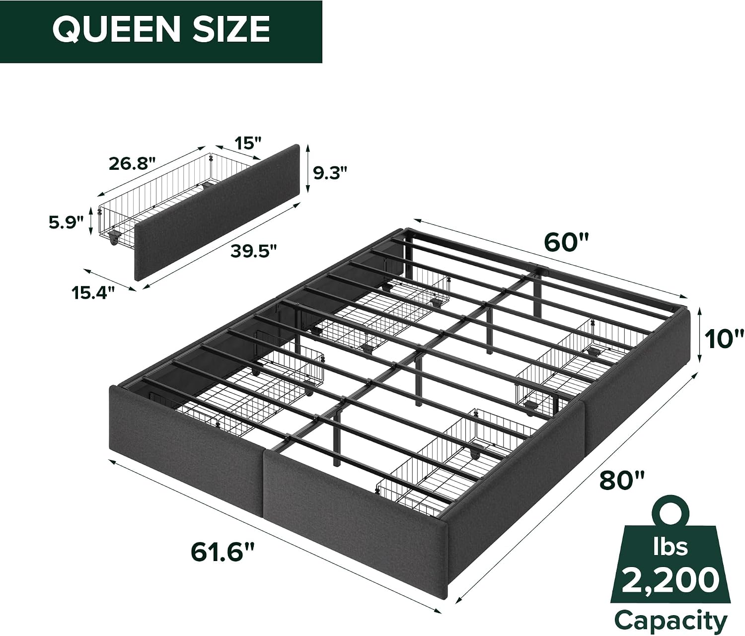 Zinus Maya Platform Bed Frame, Four Underbed Storage Drawers, Full | Secure Locking Drawers, Modern Upholstered Look, Minimalist Design, Straightforward Assembly, No Box Spring Needed