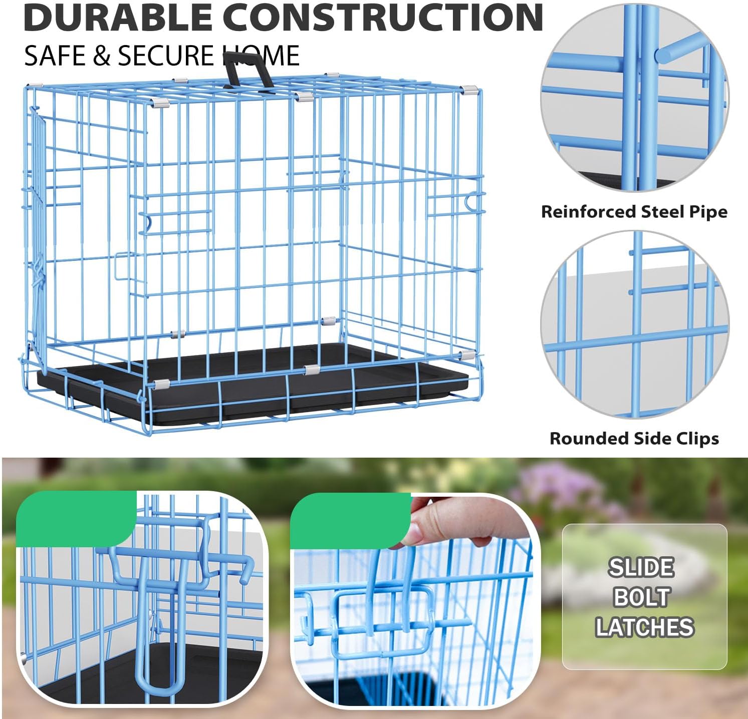 BestPet | Dog Crate | 48" | Black | Foldable Metal Kennel with Double Doors
