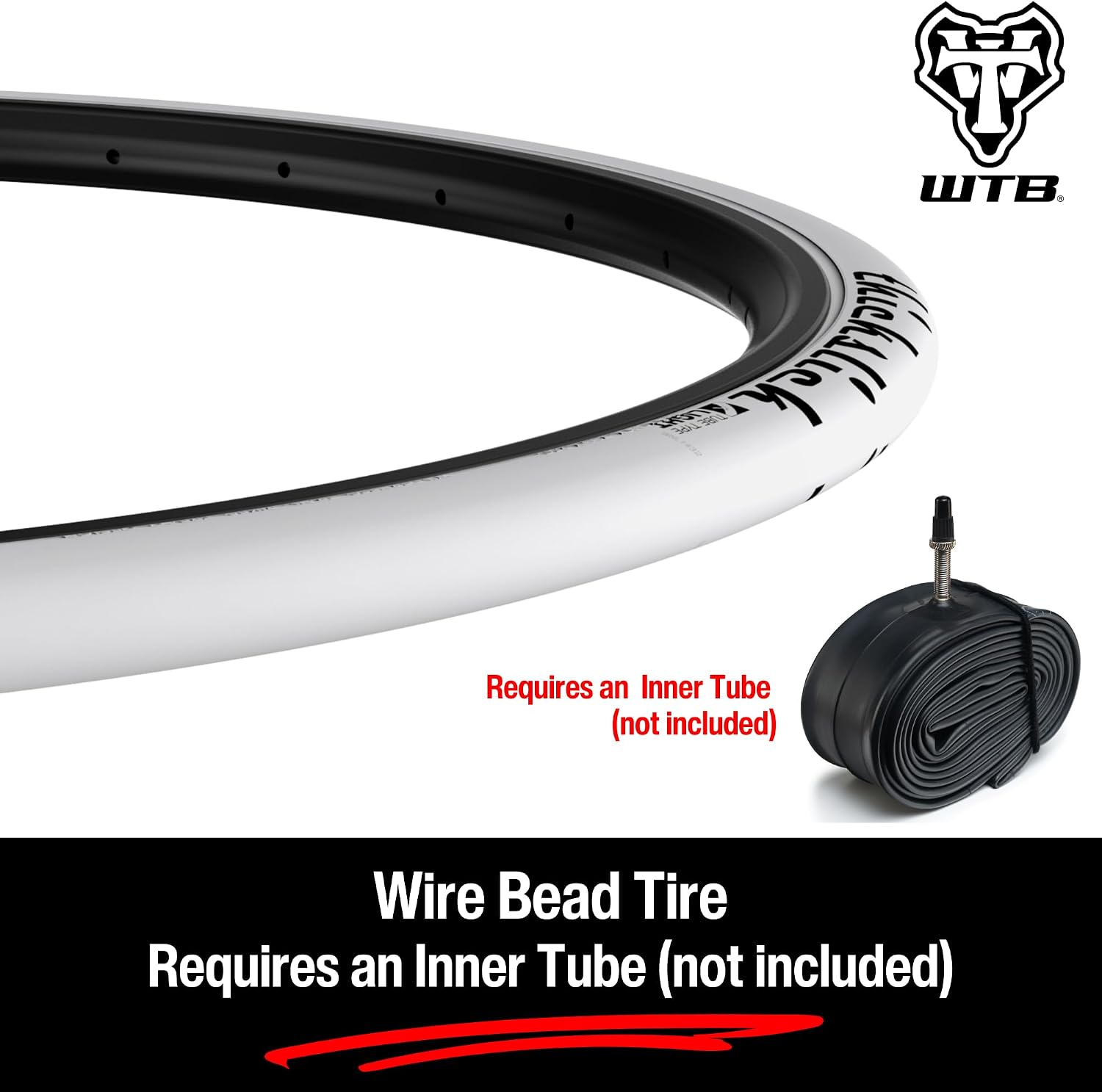 WTB ThickSlick Hybrid Bike Tire (26"/29"/700c) Wire Bead - Slick Tread - Commuter & Campus (Black/White, Optional Flat Guard)