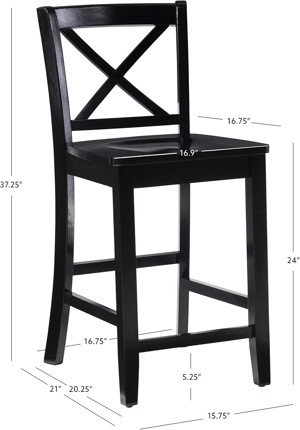 Linon Home Dcor Black X Back Counter Stool, 16" W x 17.91" D x 37.01" H