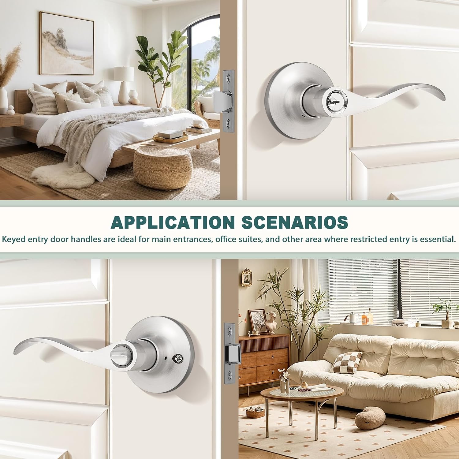 GOBEKOR 1 Pack Privacy Door Levers Brushed Nickel Lever Door Handles Interior for Bedroom and Bathroom Door Locks Wave Door Handles