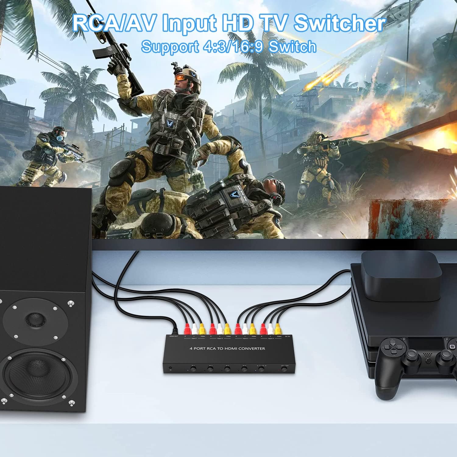 4Port AV to HDMI Converter, 4Port AV to HDMI Switcher with IR Remote