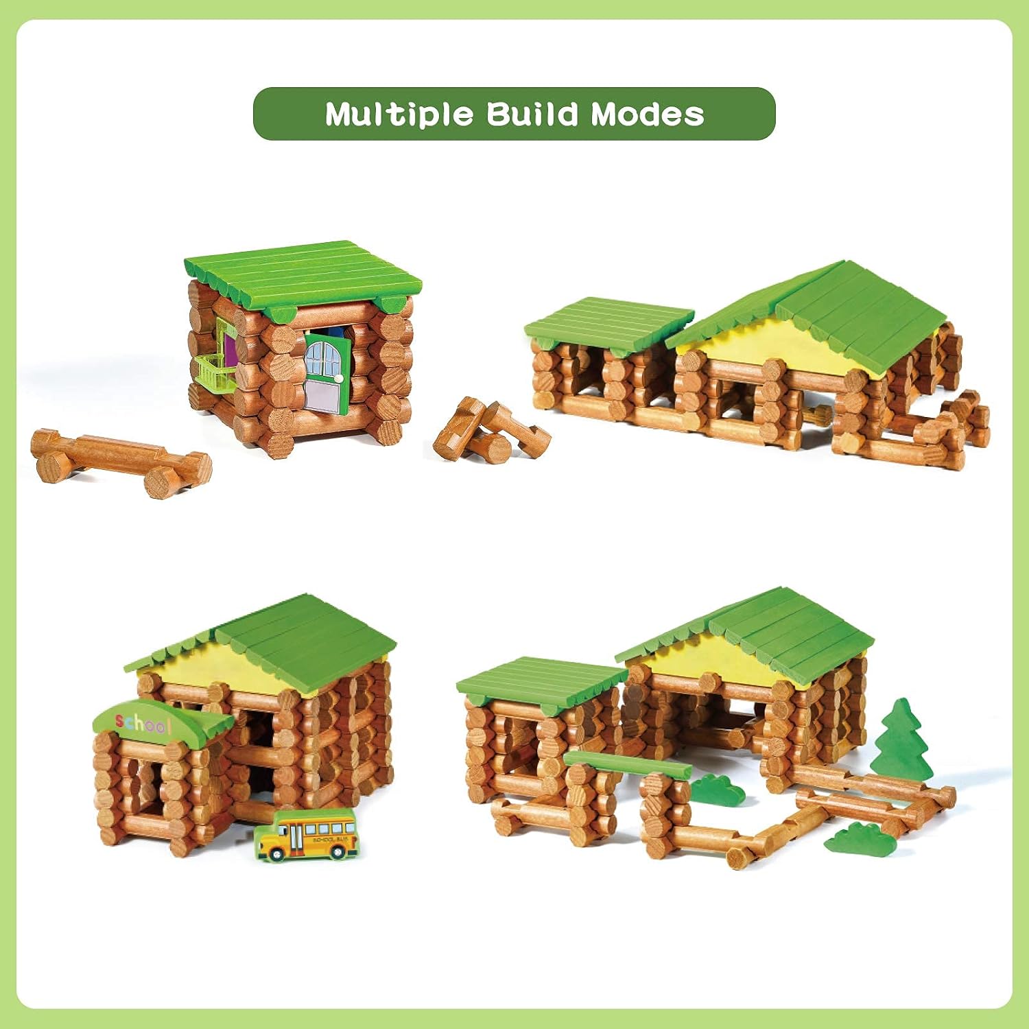 Wondertoys 170 Pieces Wood Logs Set Ages 3+, Classic Building Log Toys for Boy, Creative Construction Engineering Educational Gifts