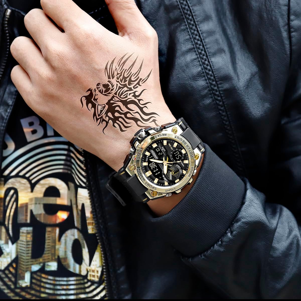 KXAITO Men's Watches Sports Outdoor Waterproof Military Watch Date Multi Function Tactics LED Alarm Stopwatch