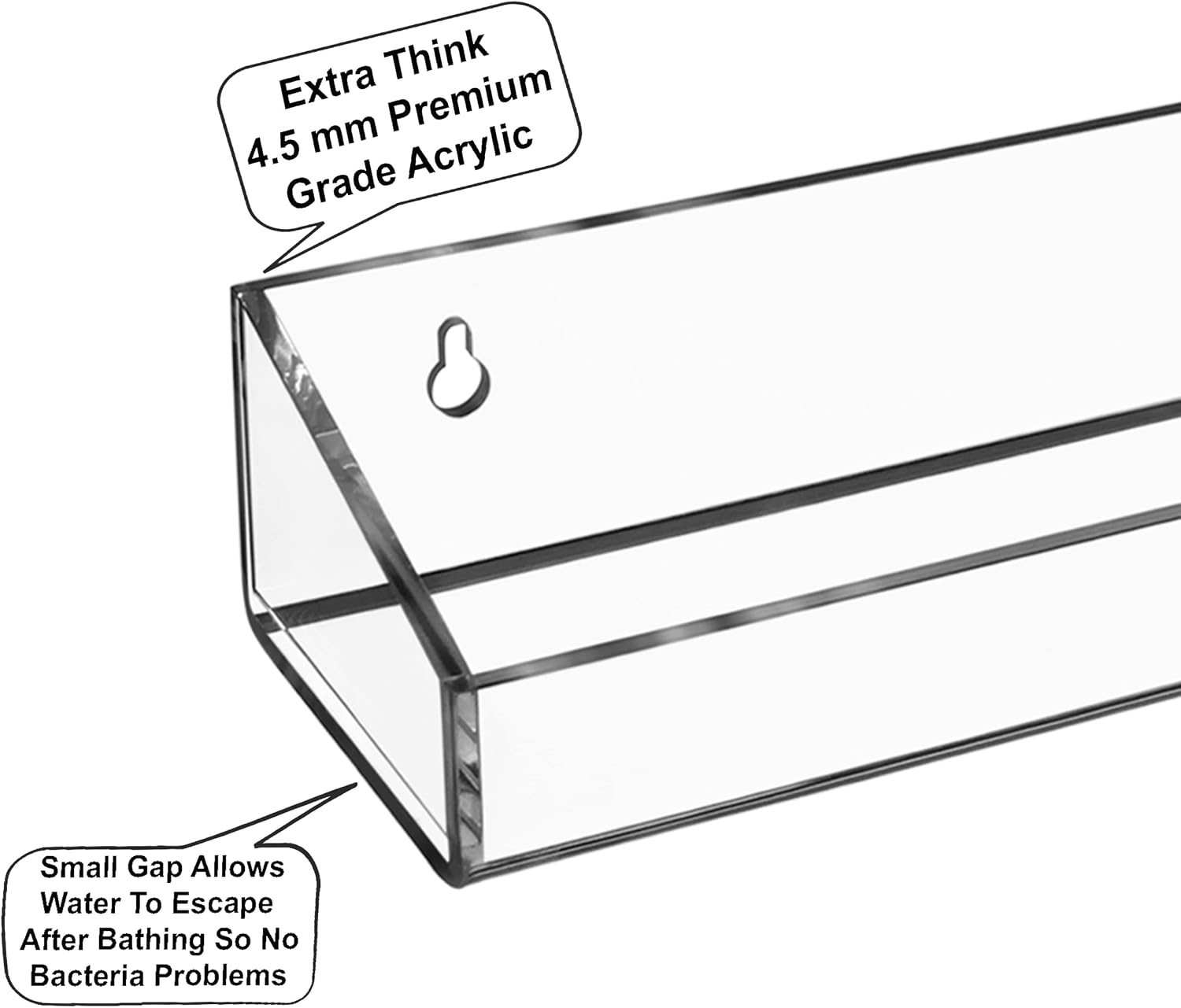 AMT 2 Pack Acrylic Floating Shelves, 15" L x 4" W, Clear Bathroom Wall, Bookshelves, Invisible Display for Office, Bedroom