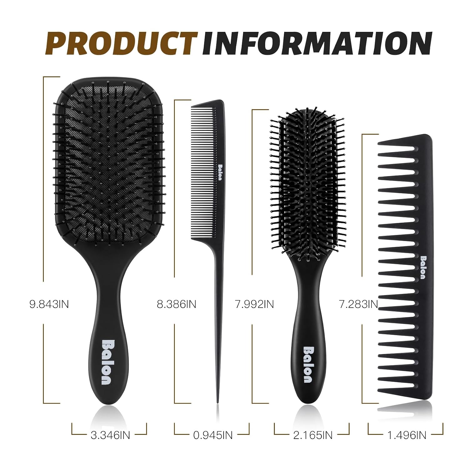 Hair Brush for Men and Women, 4Pcs Brush and Comb Set Detangling All Hair